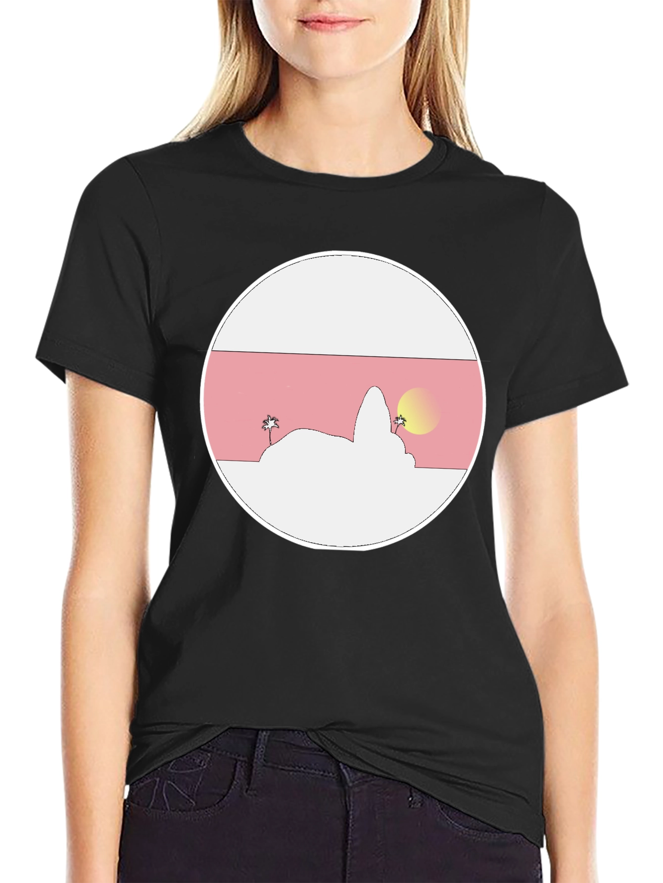 Sunset Island Graphic Tee - Black Cotton Blend