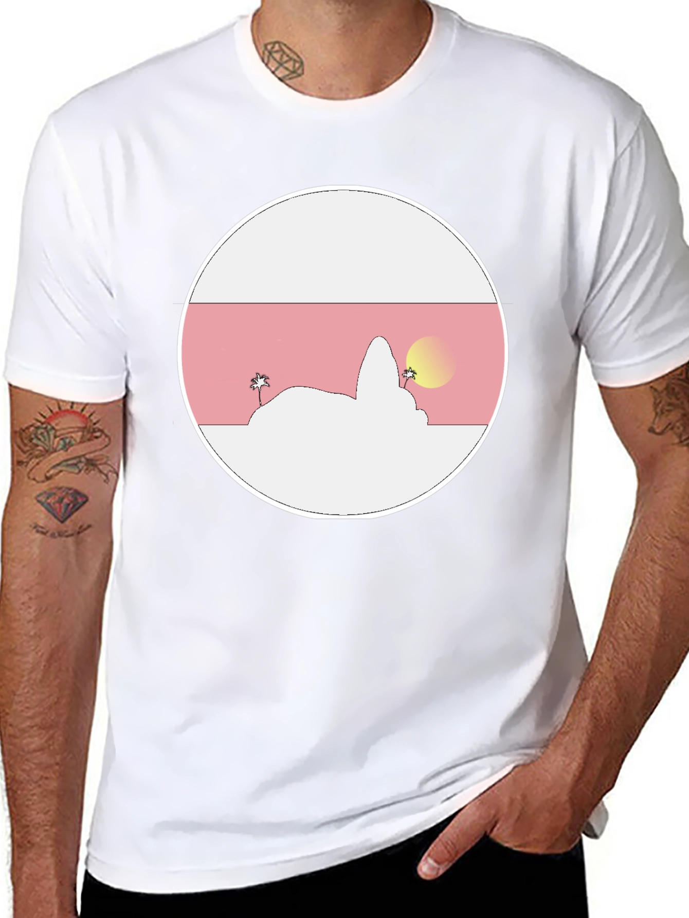 Sunset Island Graphic Tee - Black Cotton Blend