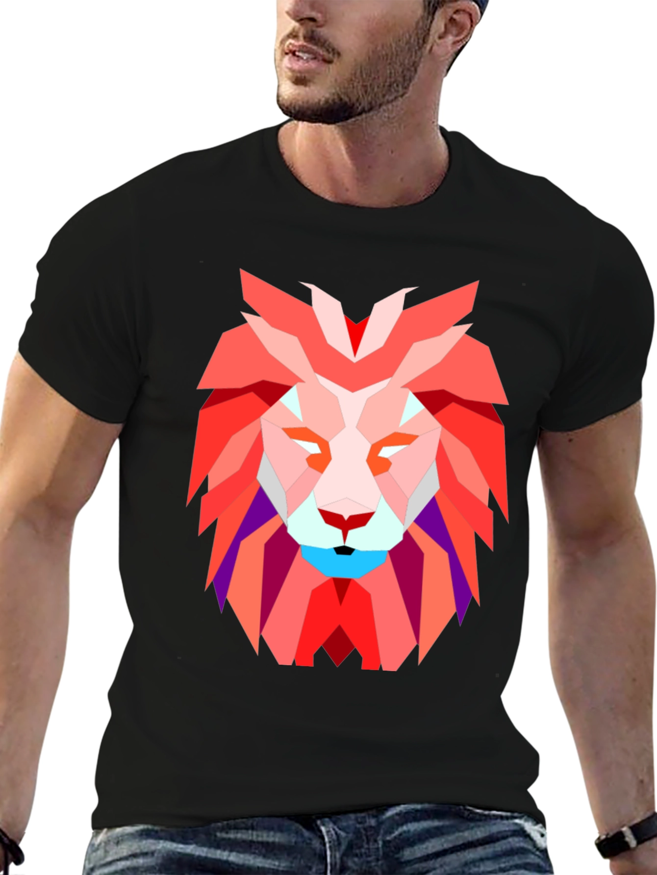 Geometric Lion Graphic Tee - Modern Art Design