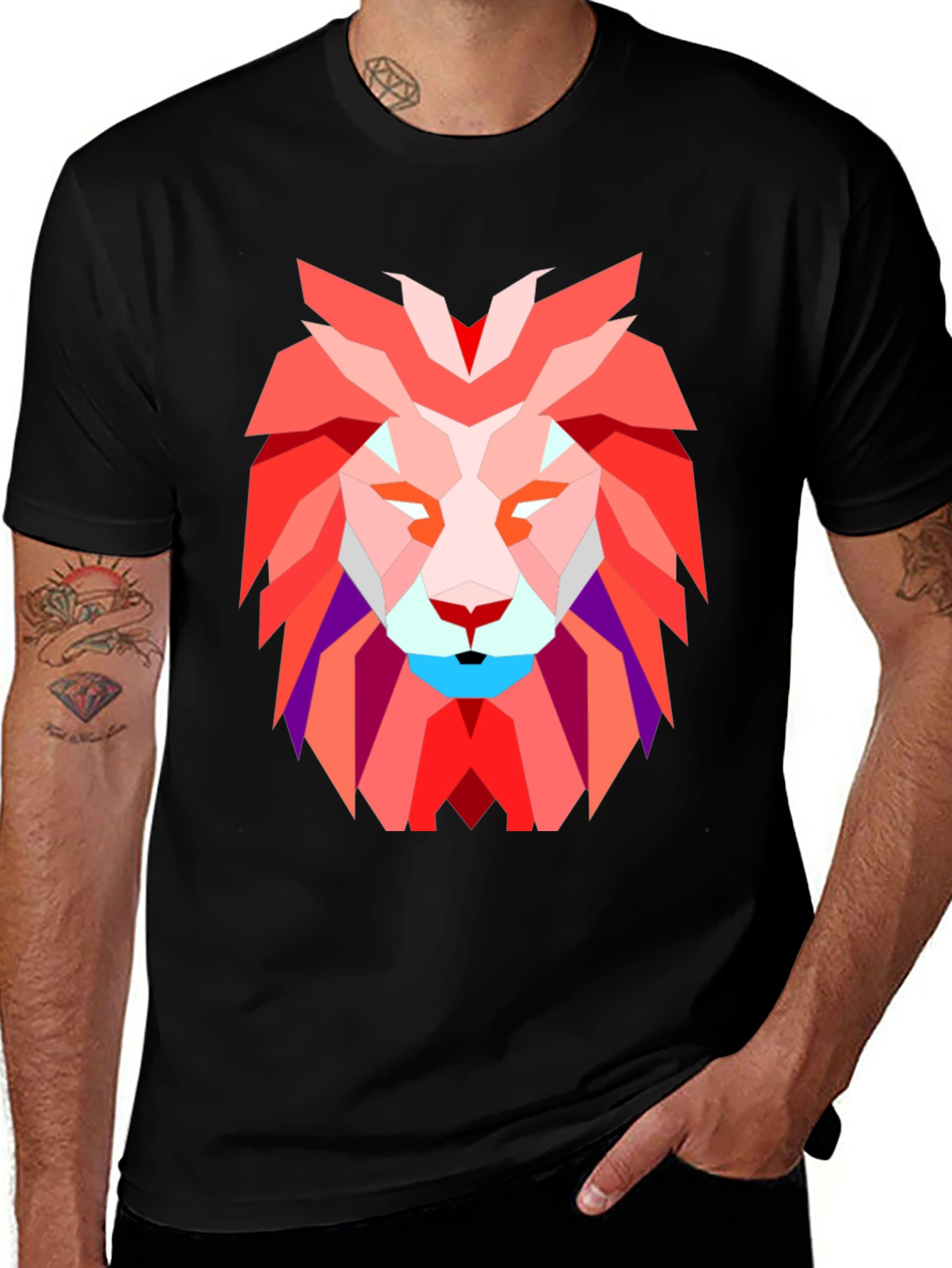 Geometric Lion Graphic Tee - Modern Art Design