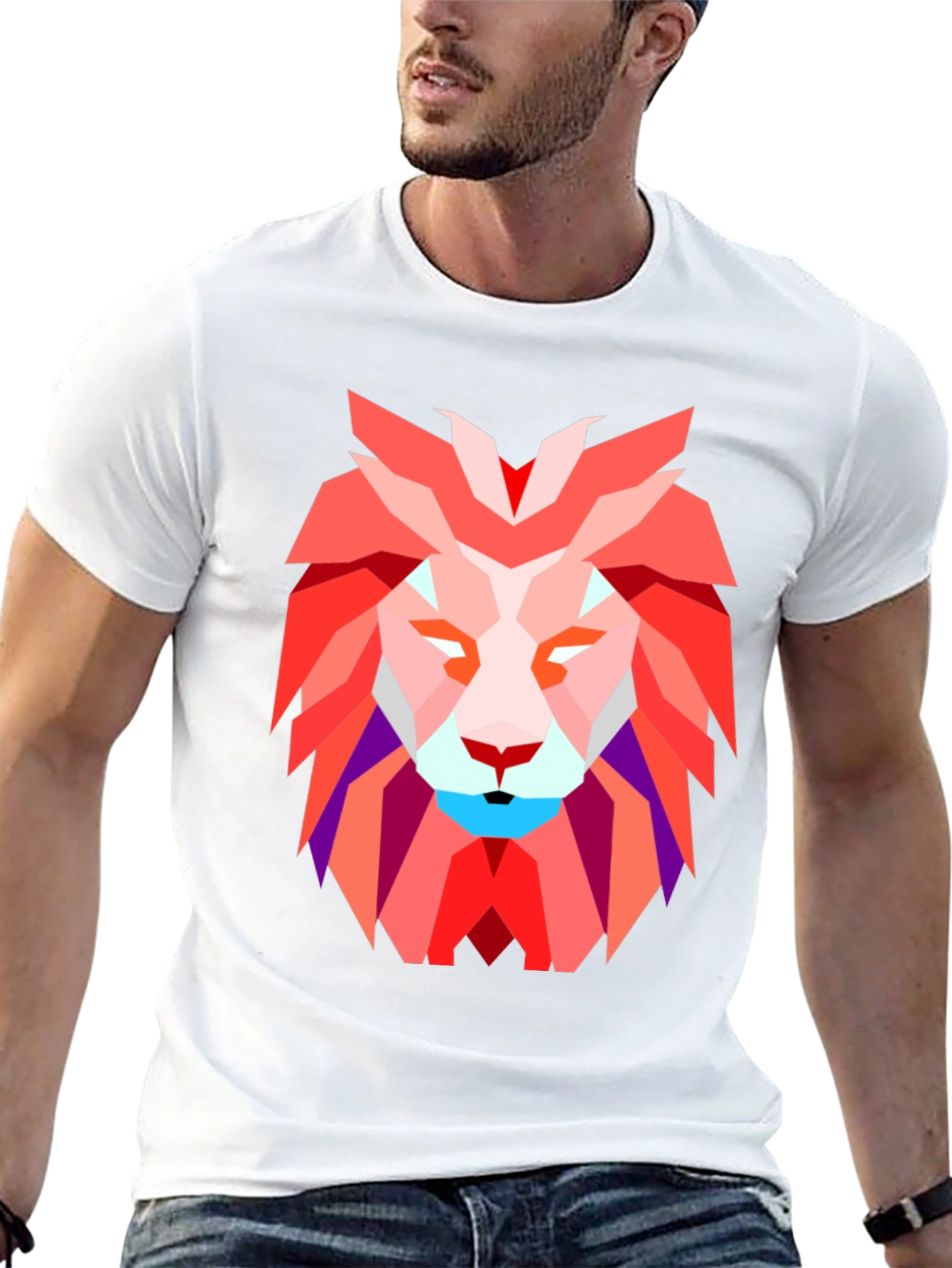 Geometric Lion Graphic Tee - Modern Art Design