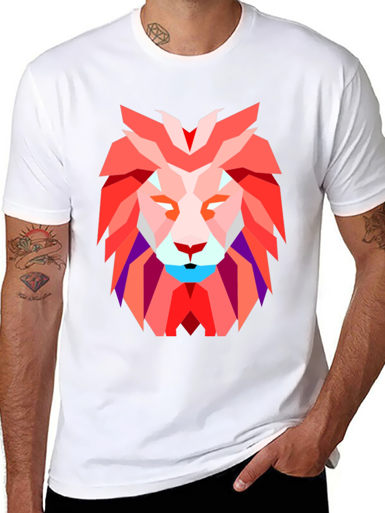 Geometric Lion Graphic Tee - Modern Art Design