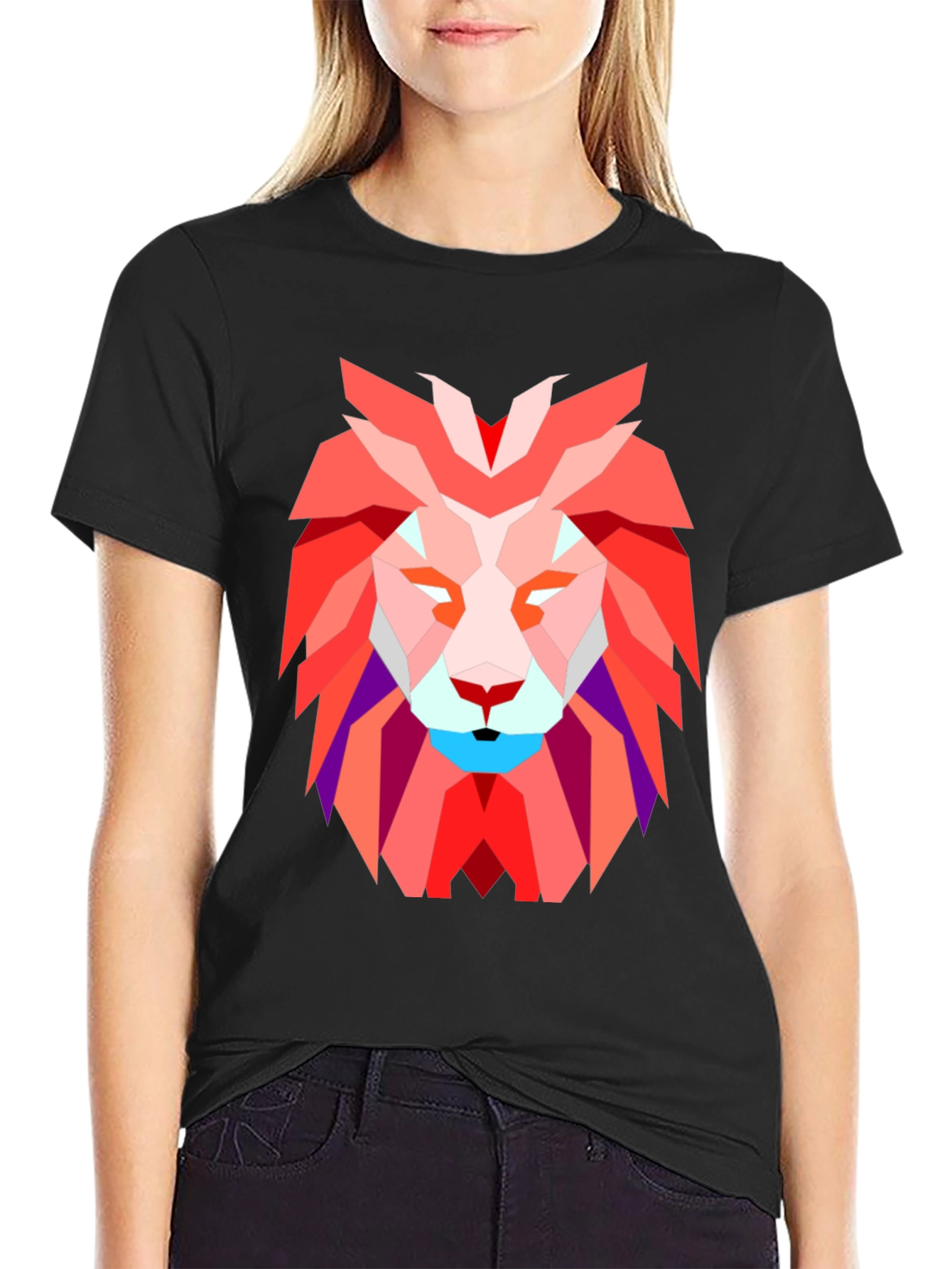 Geometric Lion Graphic Tee - Modern Art Design