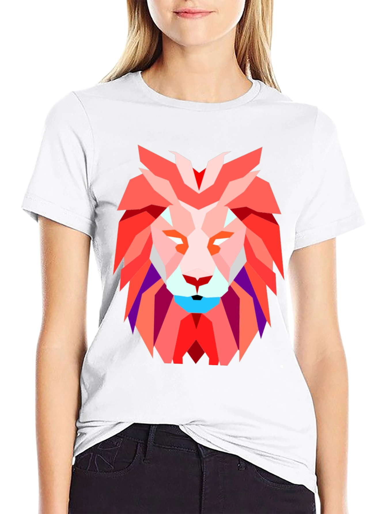 Geometric Lion Graphic Tee - Modern Art Design