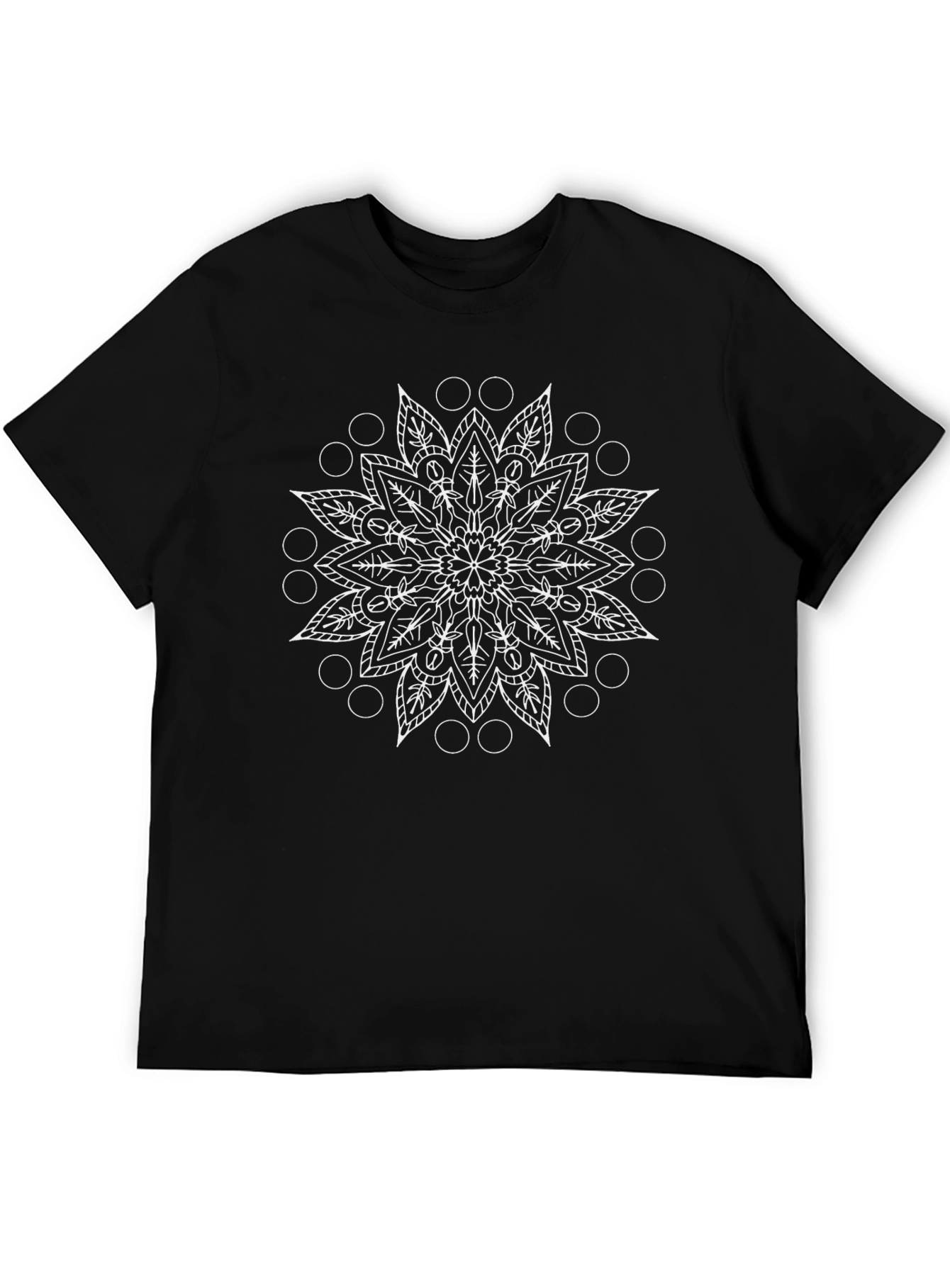 Black T-Shirt with White Mandala Design