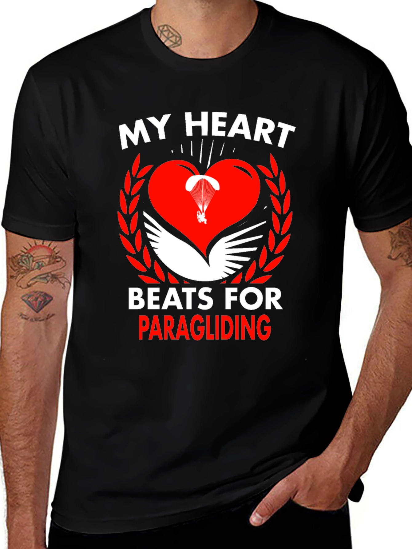 My Heart Beats for Paragliding Black Graphic Tee