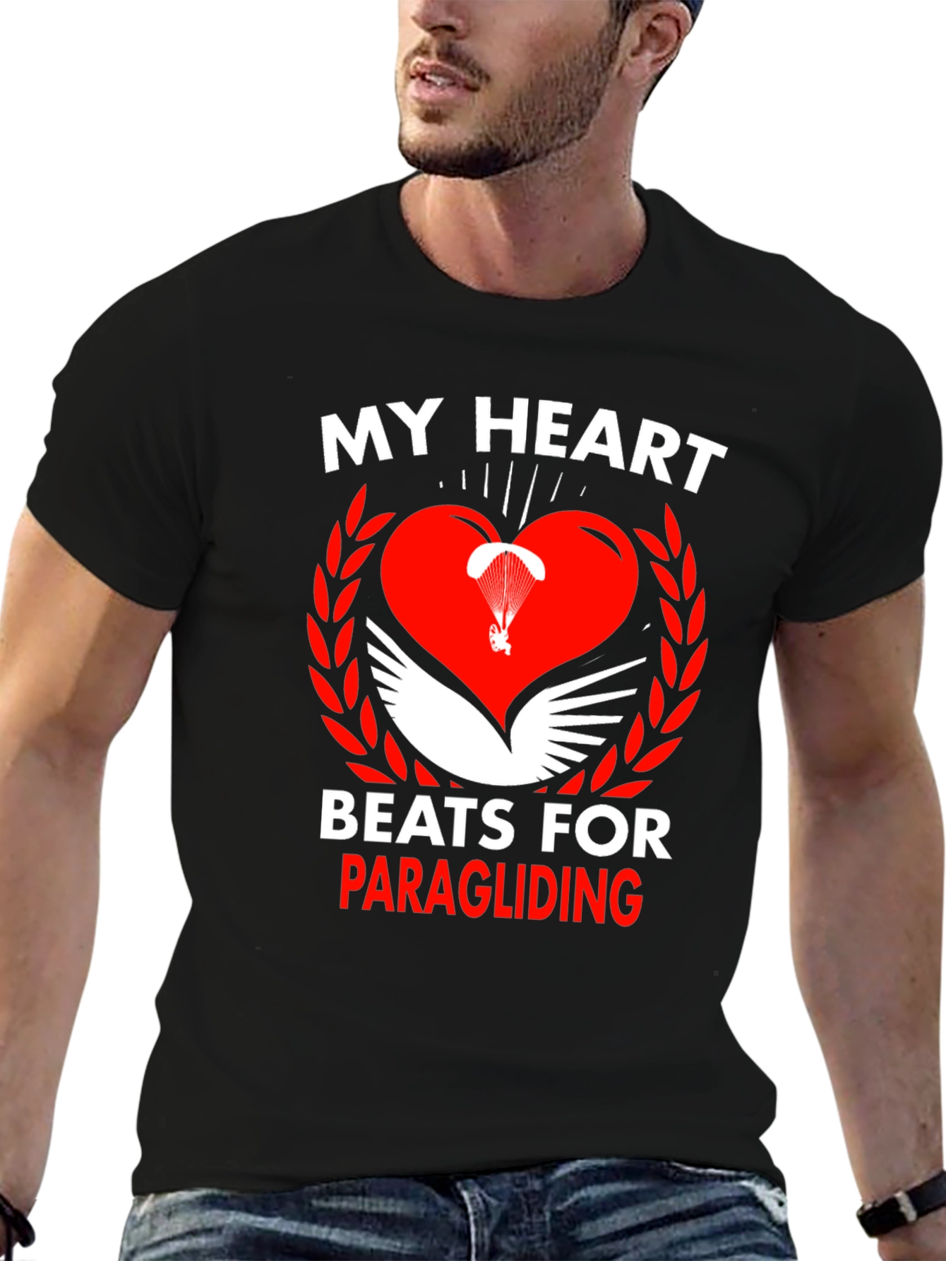 My Heart Beats for Paragliding Black Graphic Tee