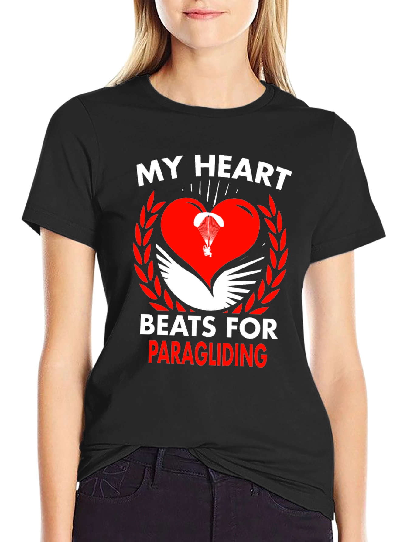 My Heart Beats for Paragliding Black Graphic Tee
