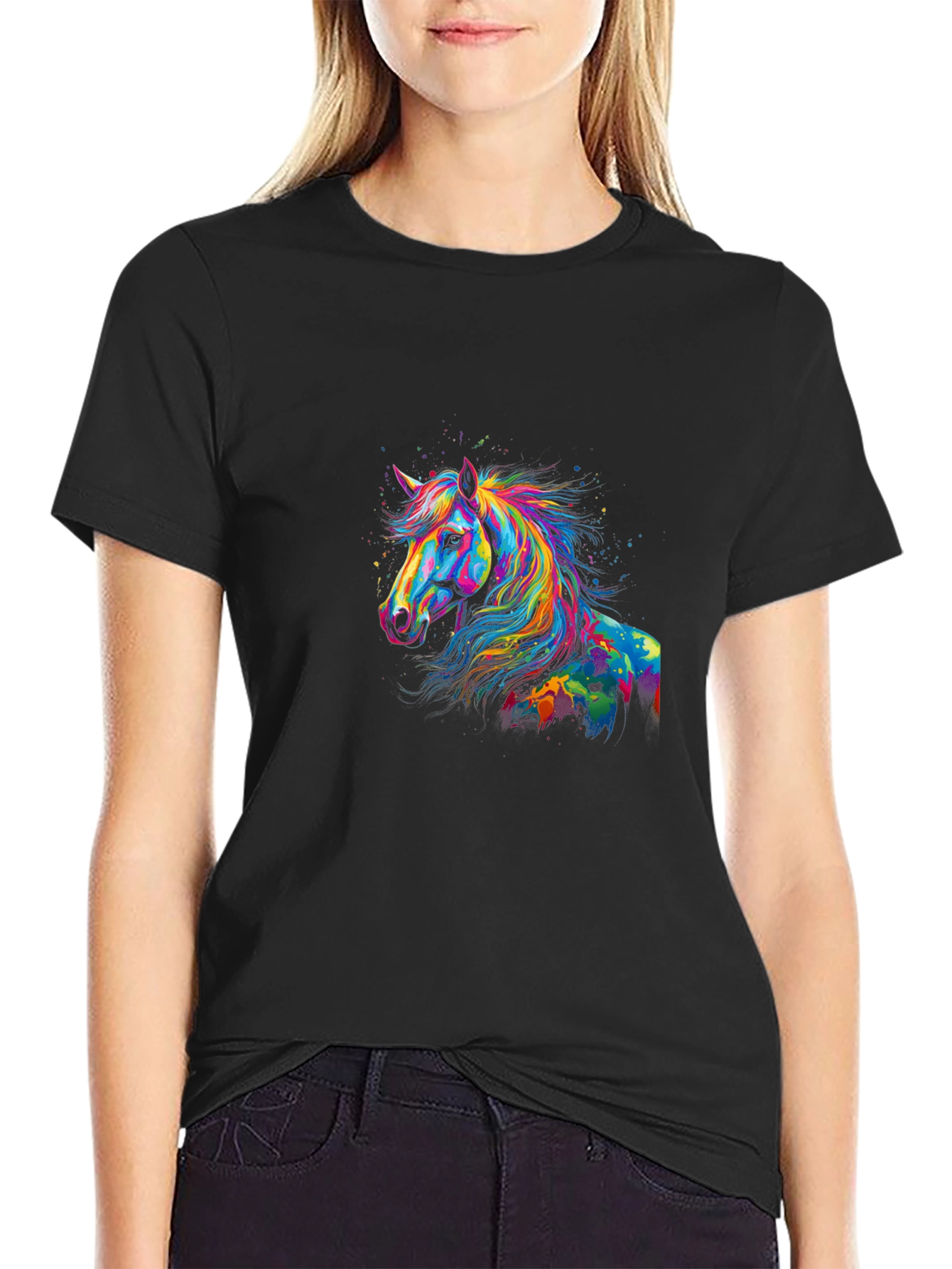 Rainbow Horse Graphic Black T-Shirt