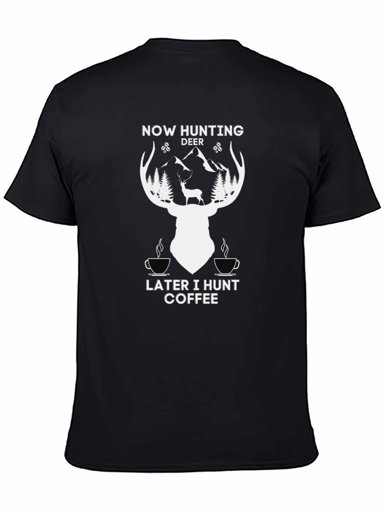 Hunting Deer Coffee Graphic T-Shirt - Black