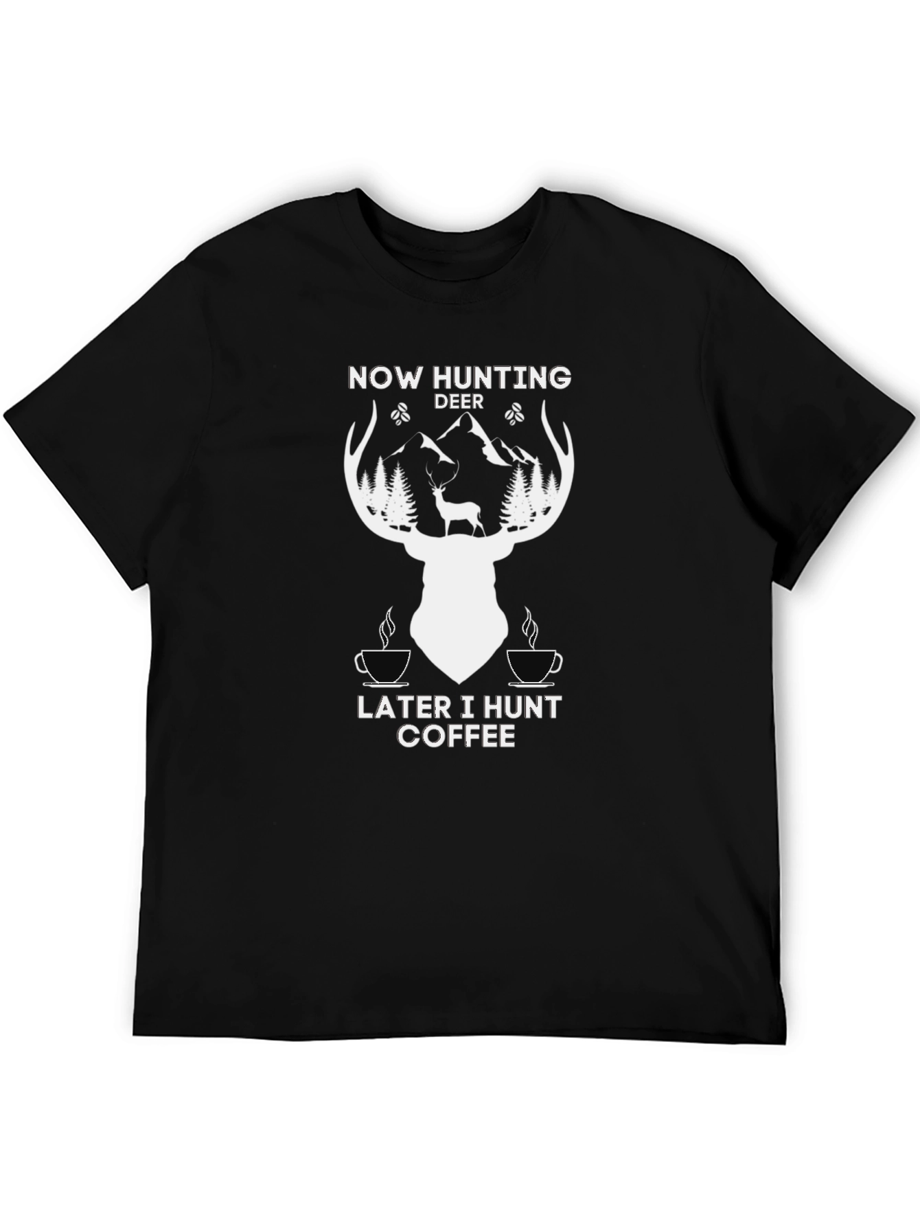 Hunting Deer Coffee Graphic T-Shirt - Black