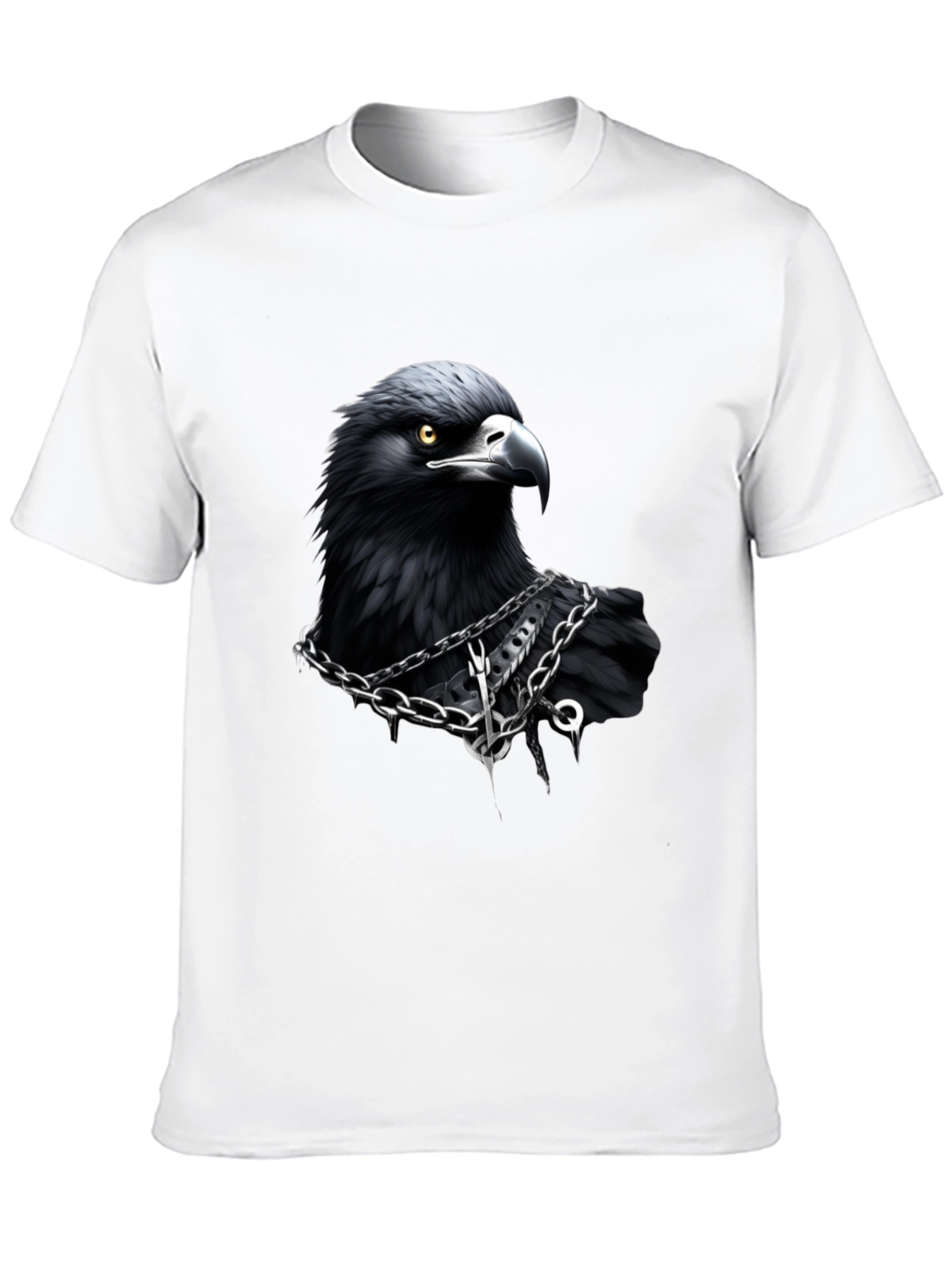 Raven Graphic T-Shirt: Dark Bird Chain Design