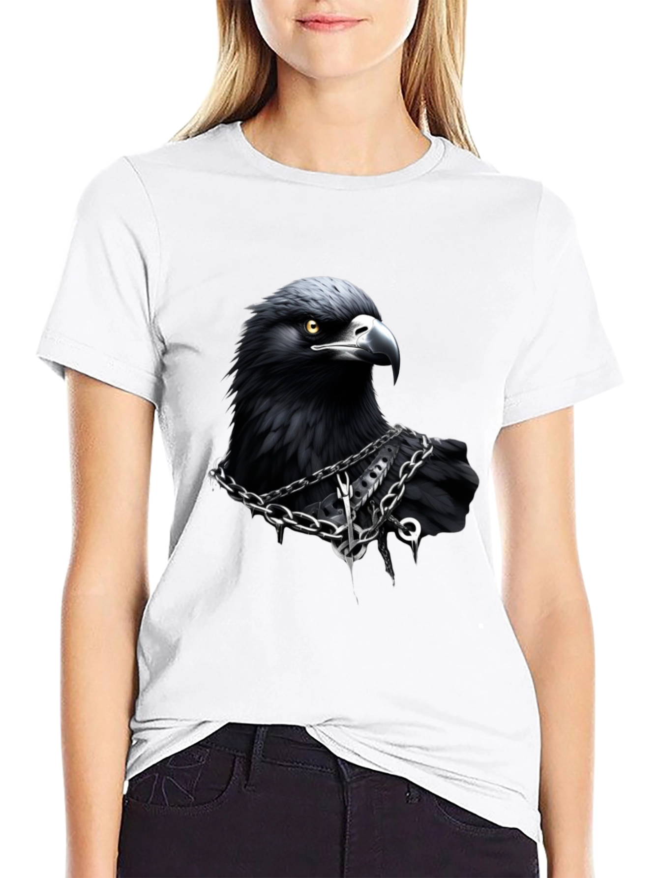 Raven Graphic T-Shirt: Dark Bird Chain Design