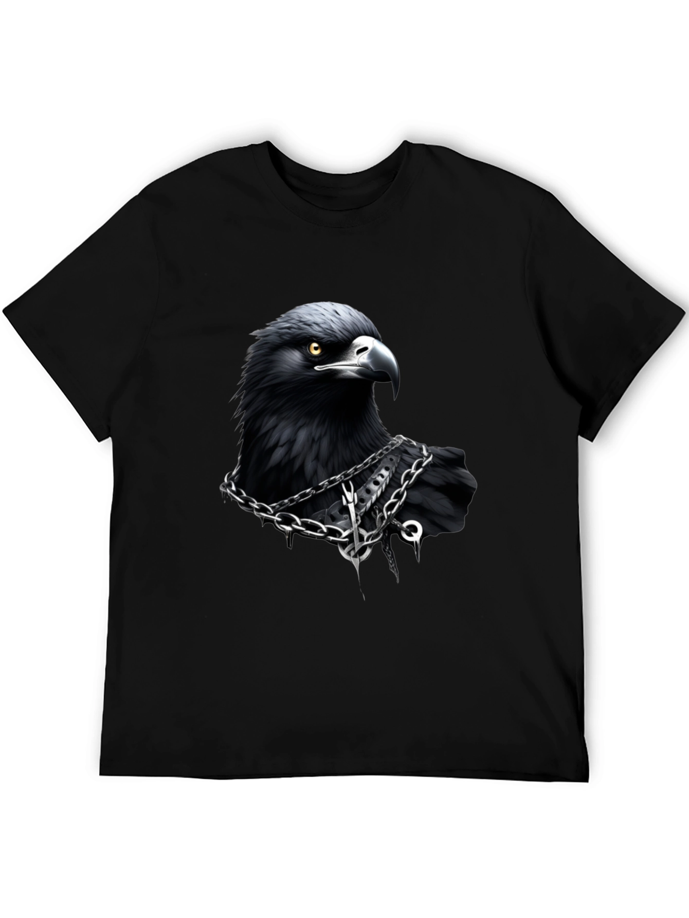 Raven Graphic T-Shirt: Dark Bird Chain Design