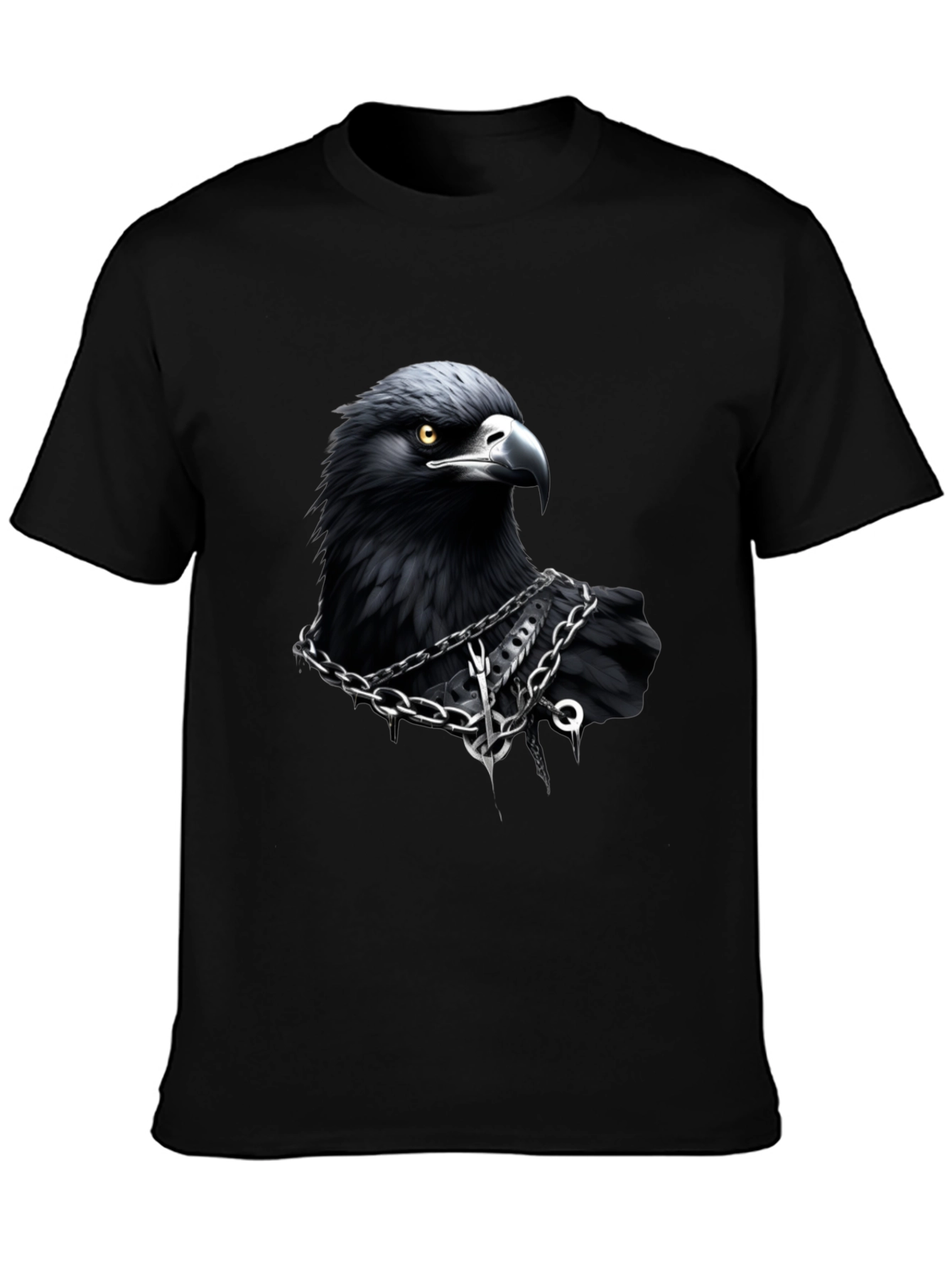 Raven Graphic T-Shirt: Dark Bird Chain Design
