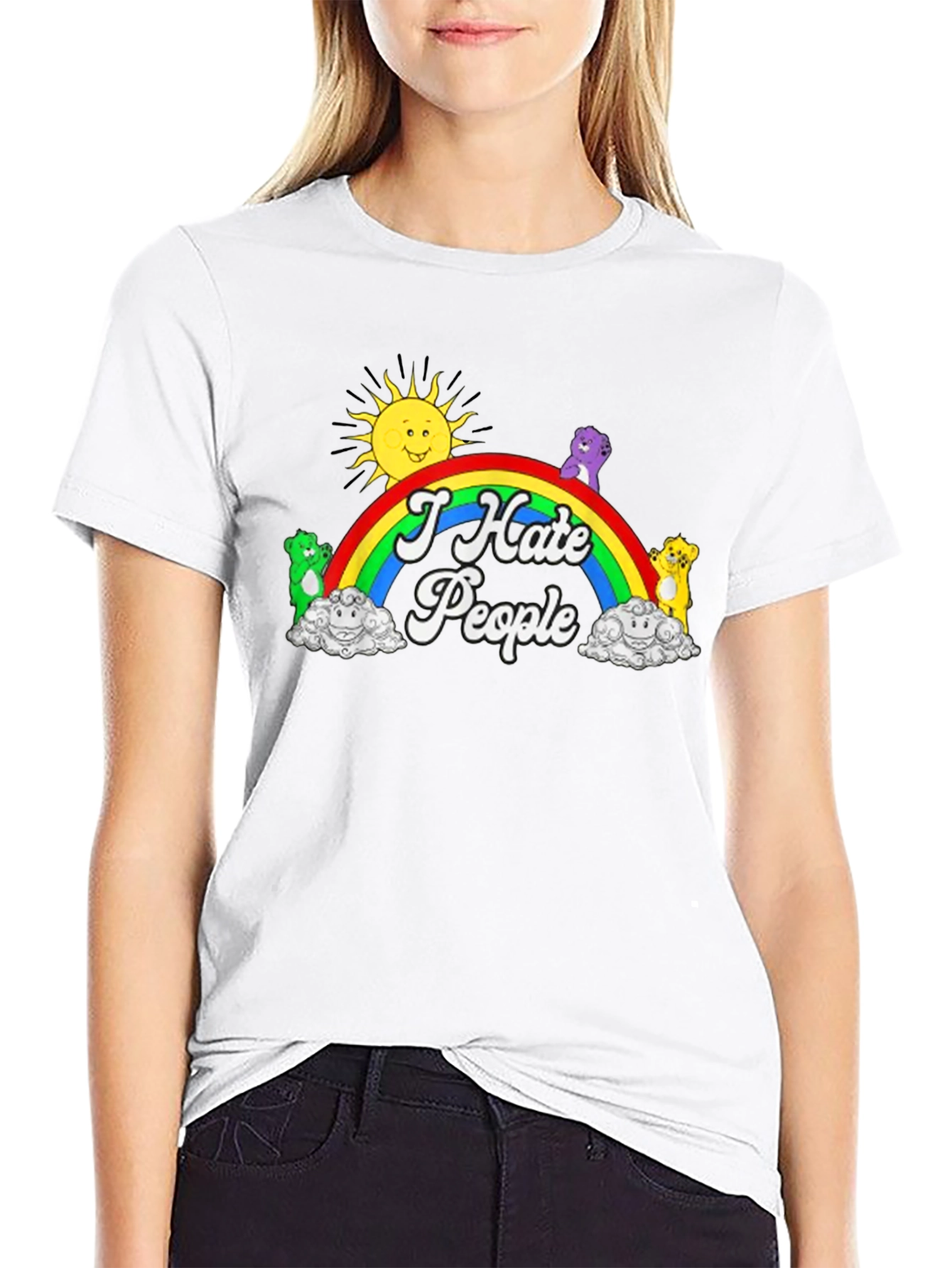 I Hate People T-Shirt Rainbow Bear Graphic Novelty Tee