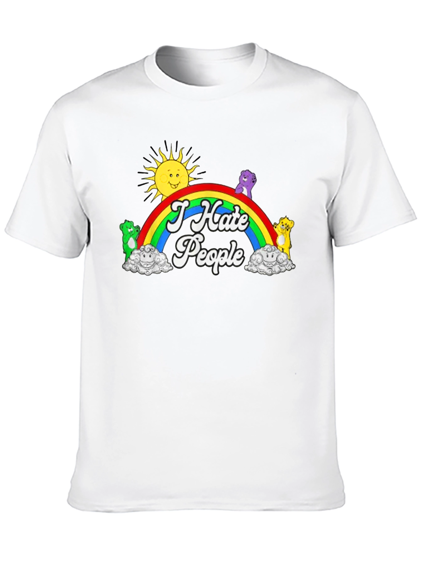 I Hate People T-Shirt Rainbow Bear Graphic Novelty Tee