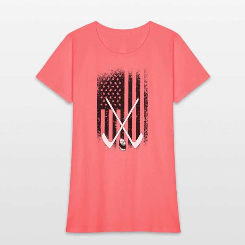 Ice Hockey Sticks and Puck - American Flag