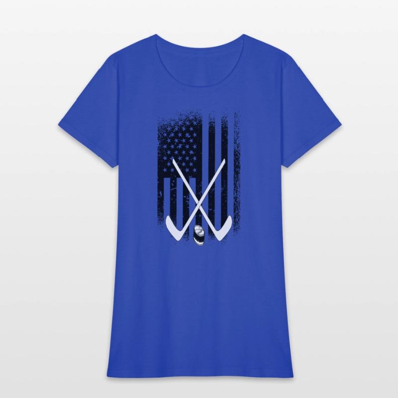 Ice Hockey Sticks and Puck - American Flag