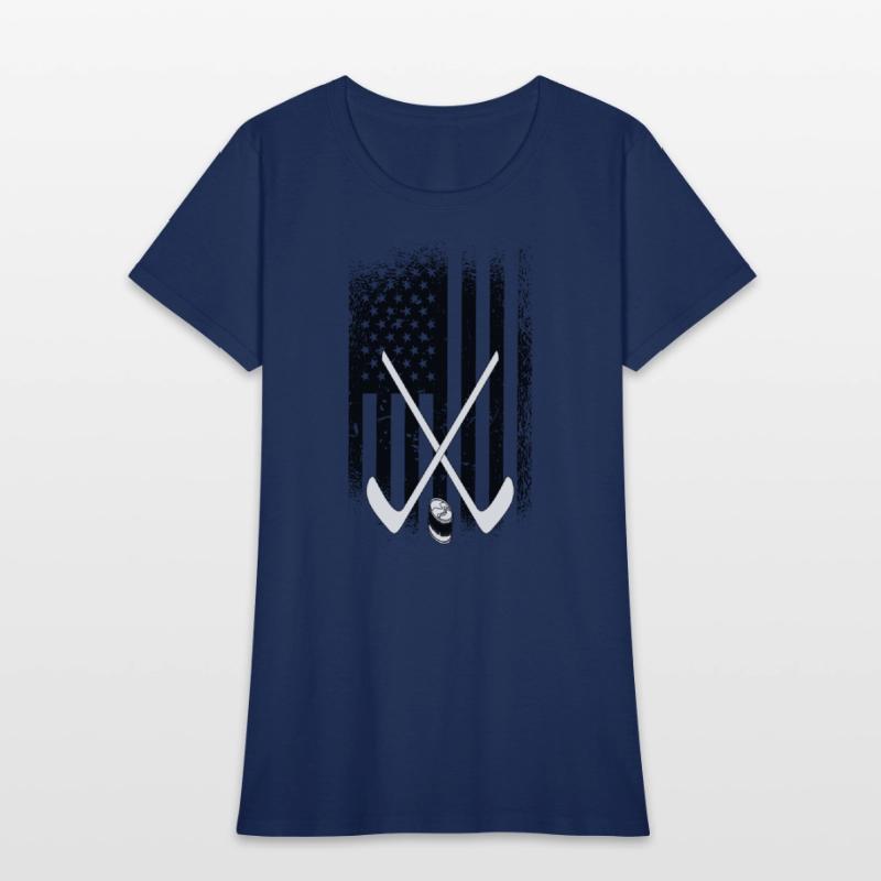 Ice Hockey Sticks and Puck - American Flag