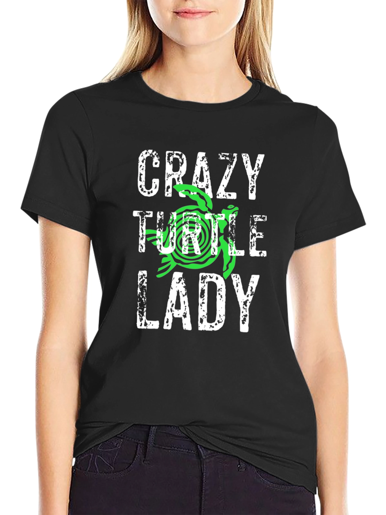 Crazy Turtle Lady Graphic Tee - Black