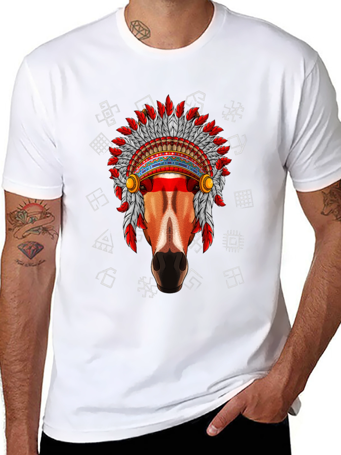 Native American Horse Graphic Tee - Black