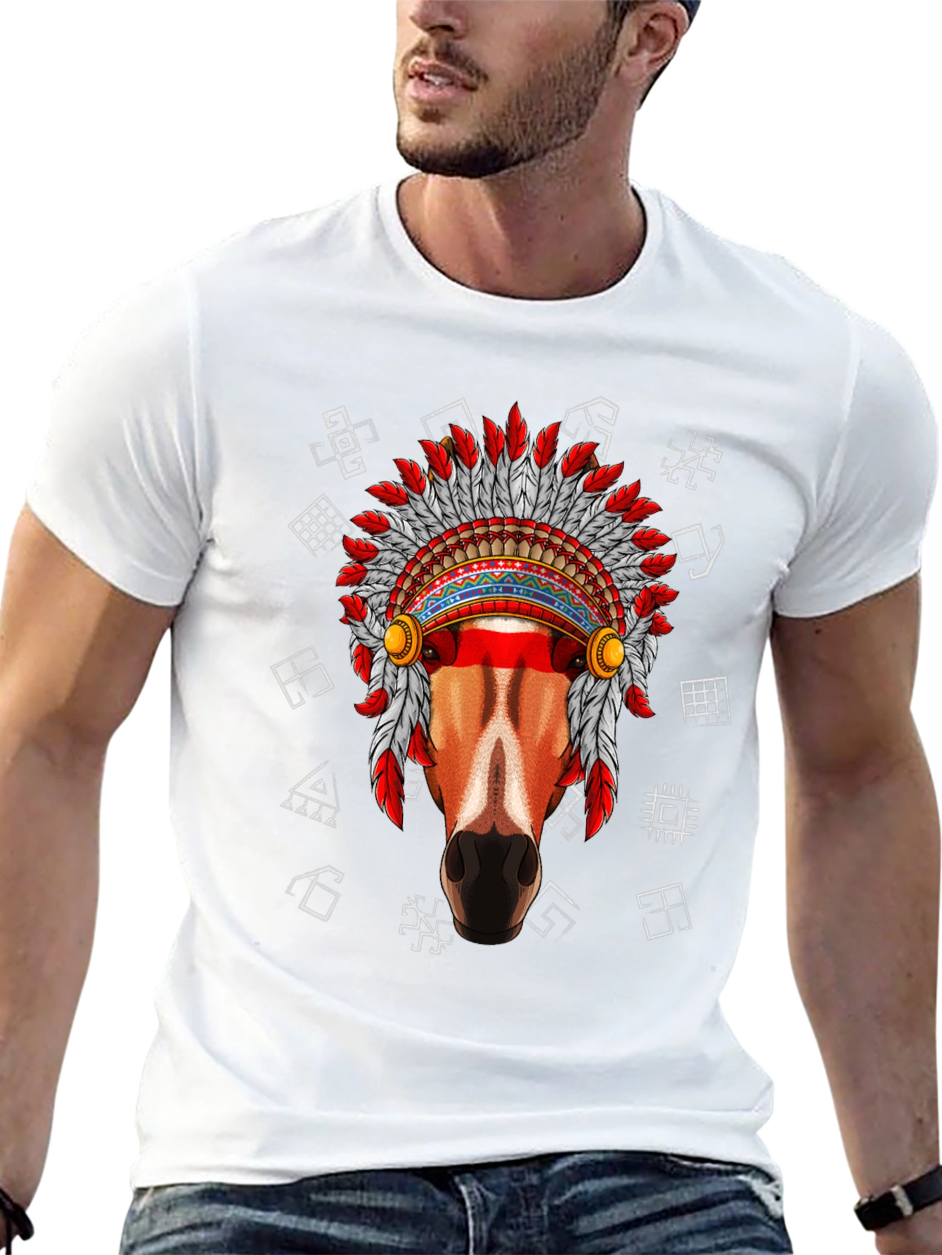 Native American Horse Graphic Tee - Black