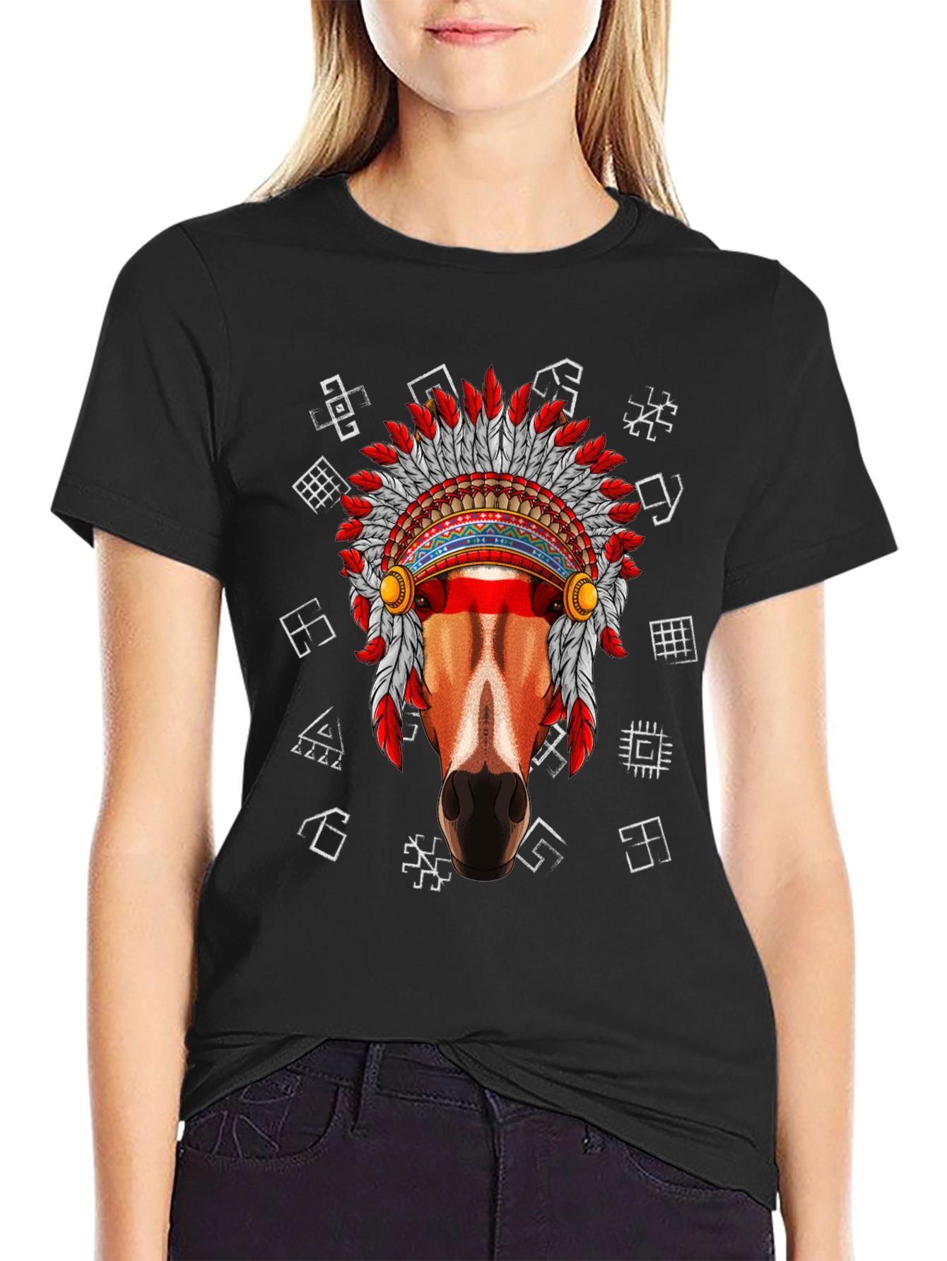 Native American Horse Graphic Tee - Black