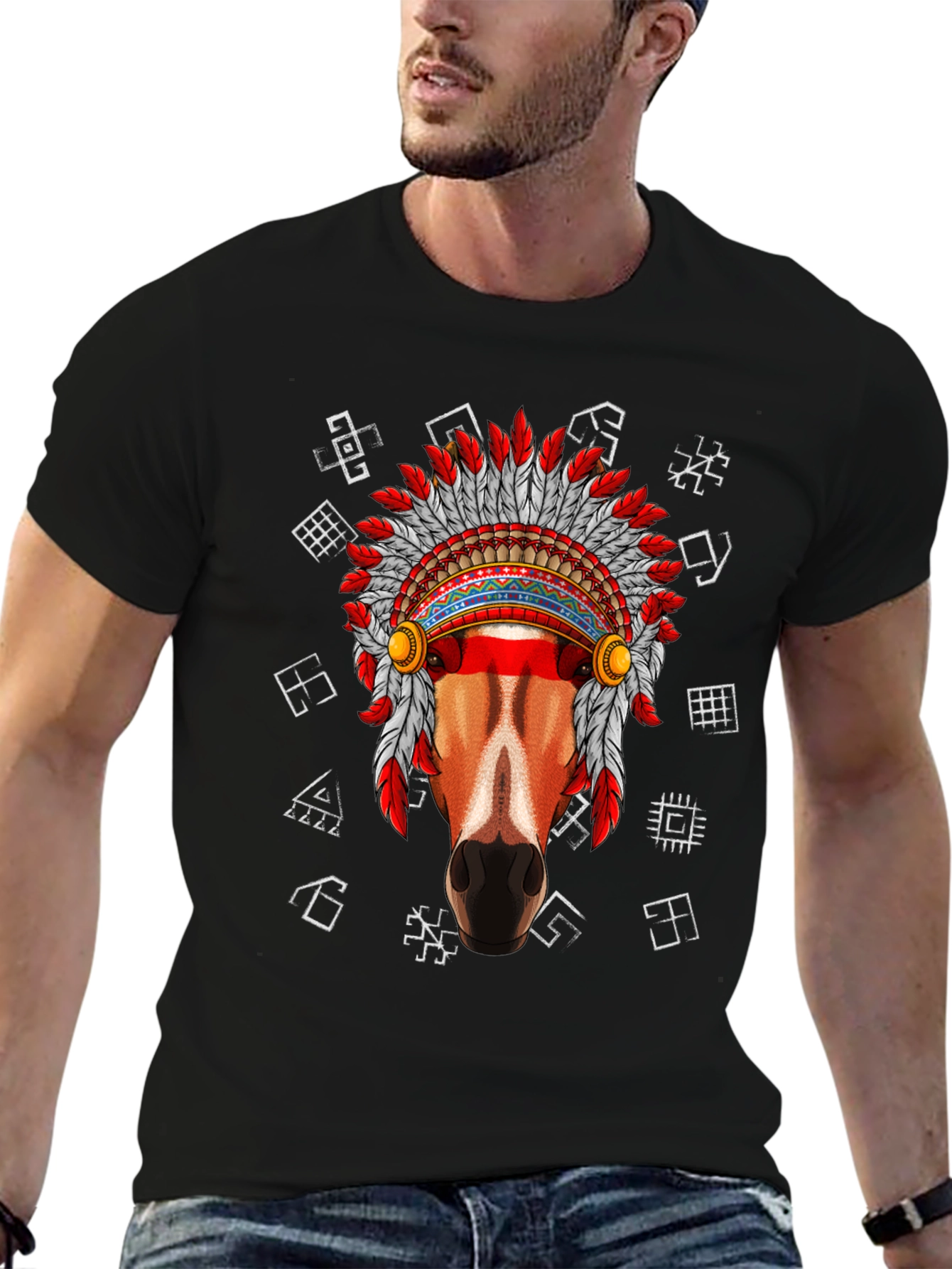 Native American Horse Graphic Tee - Black