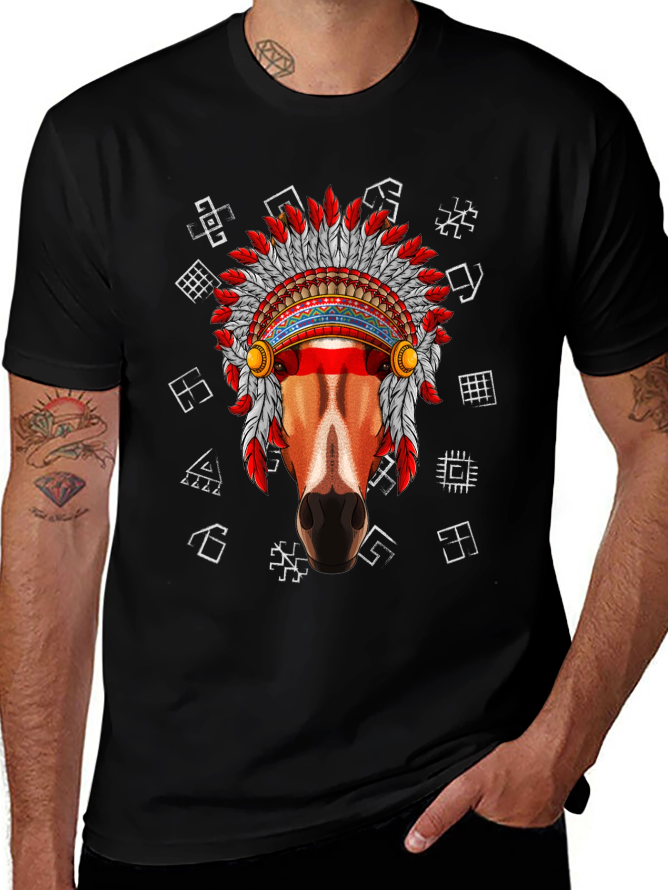 Native American Horse Graphic Tee - Black