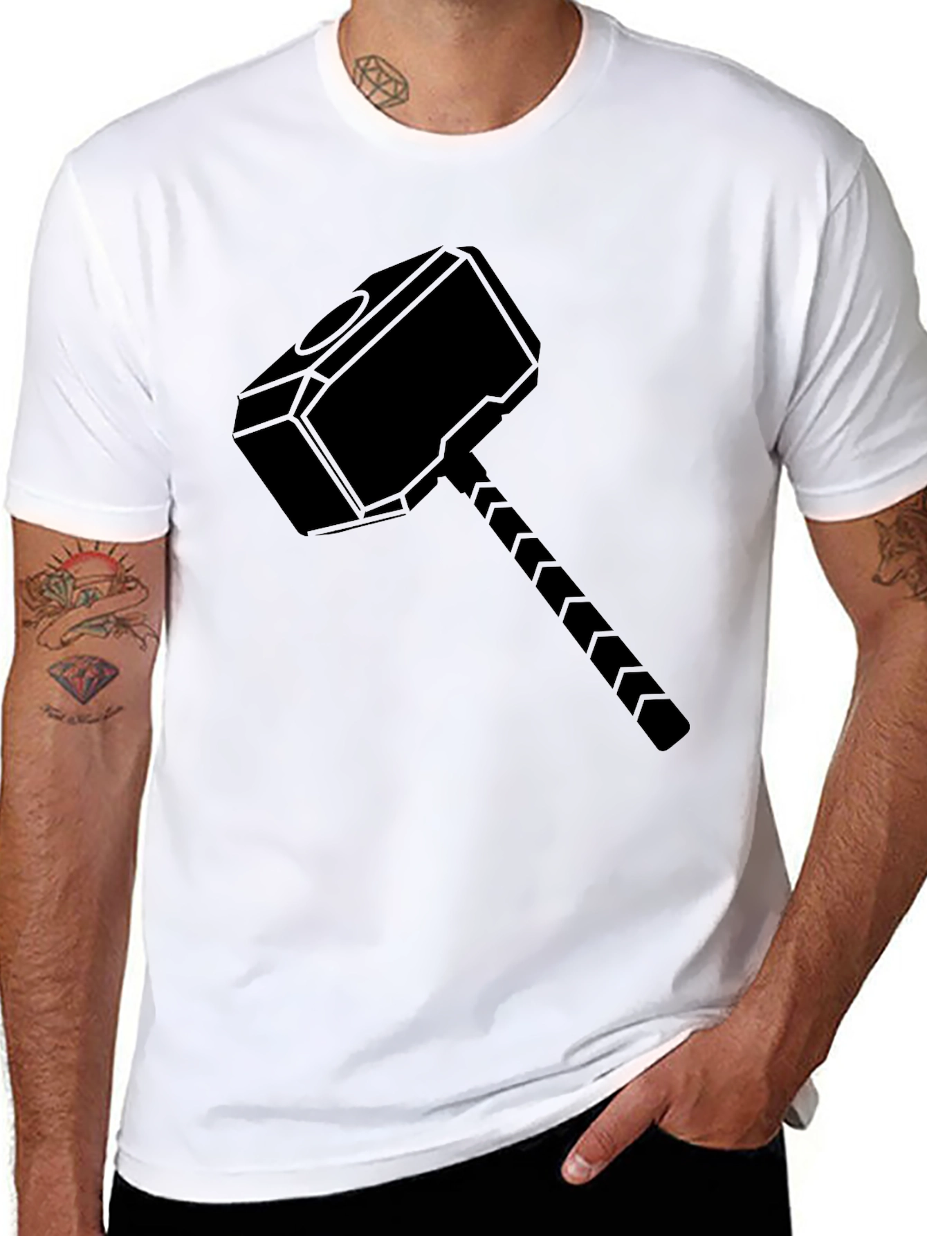 Thor Hammer Graphic Tee - Black Cotton Blend