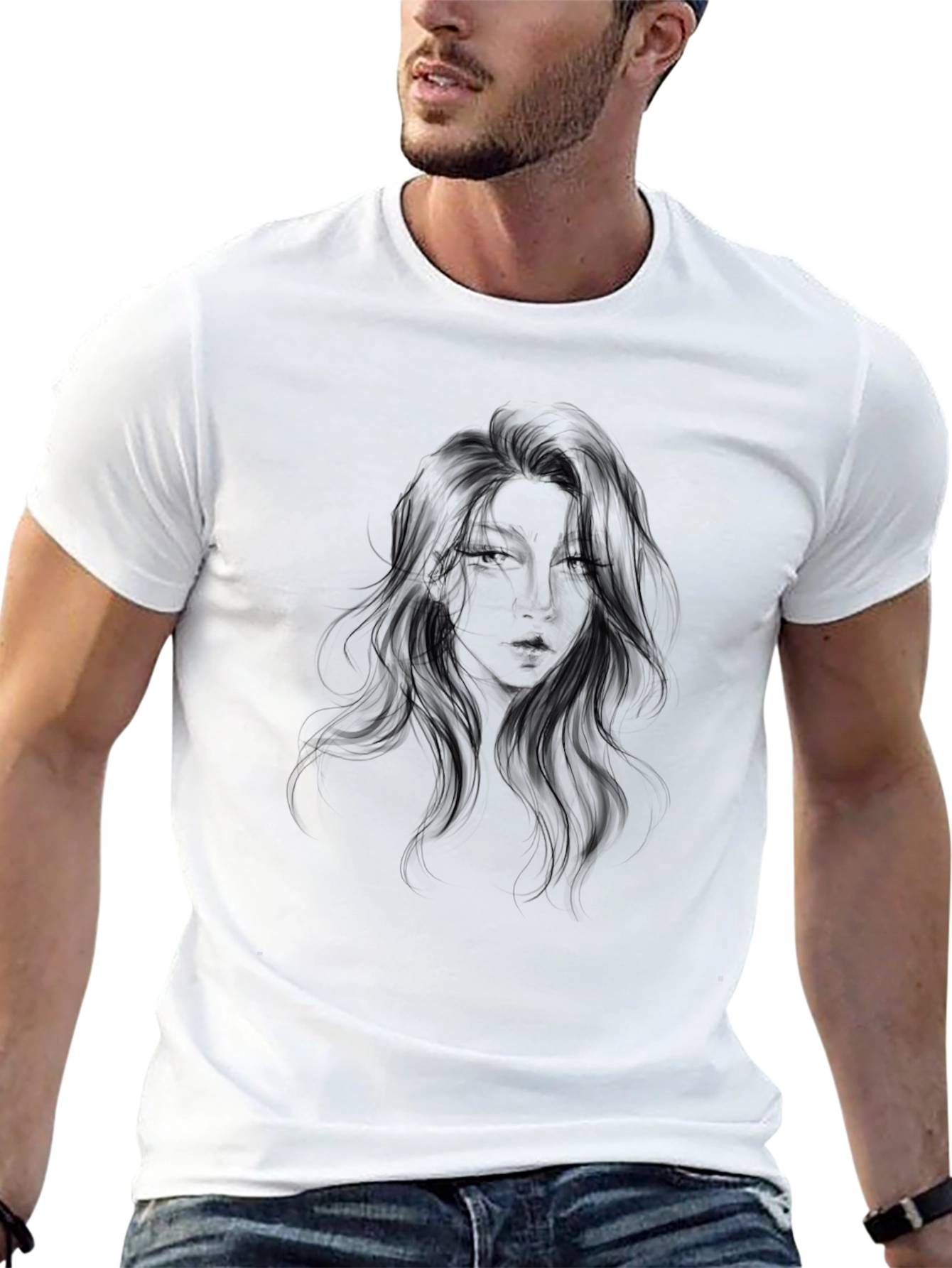 Black Graphic Tee - Woman Portrait Design