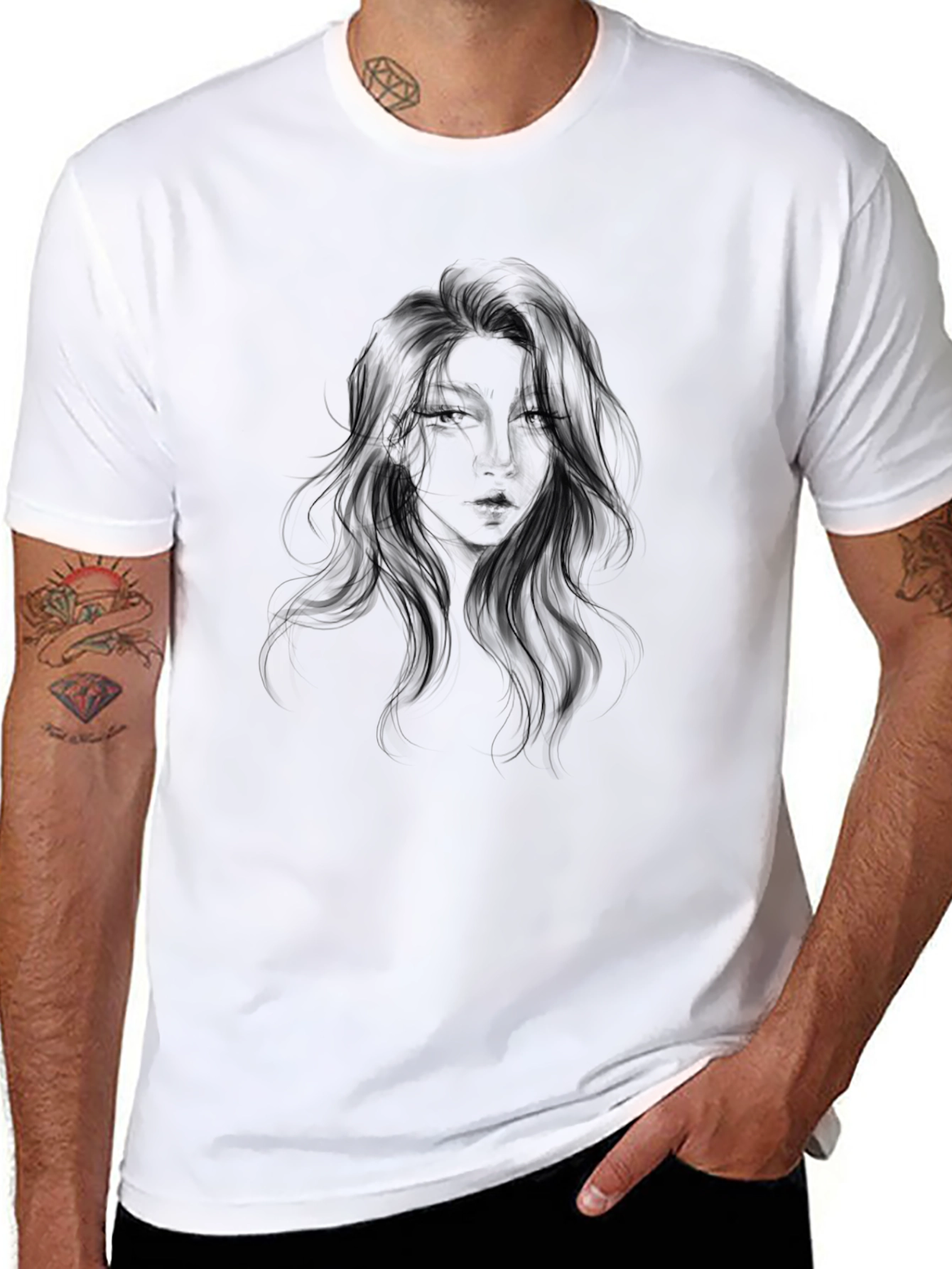 Black Graphic Tee - Woman Portrait Design
