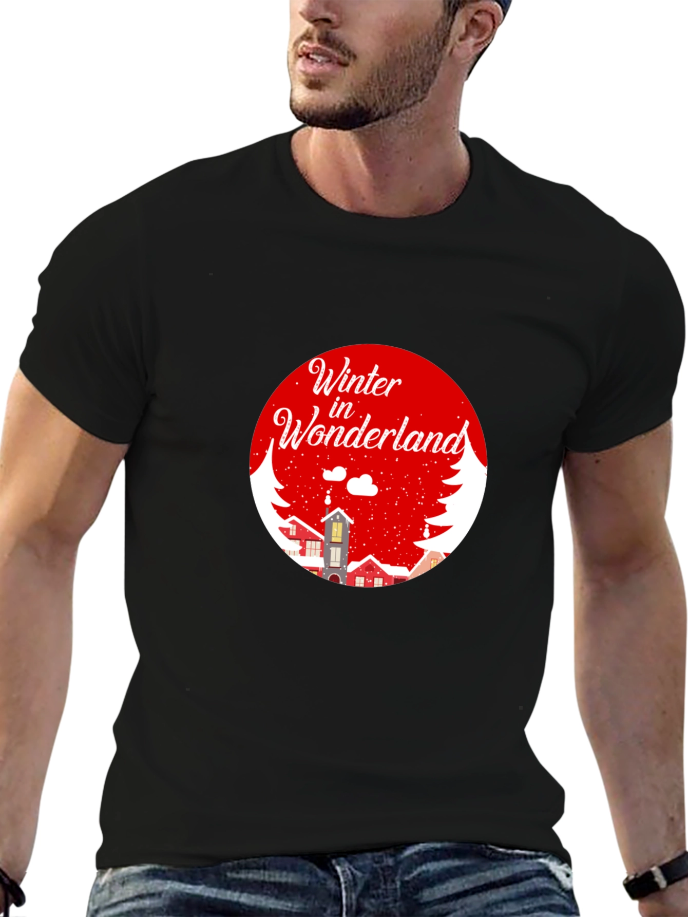 Winter Wonderland Graphic Tee - Black Cotton Blend