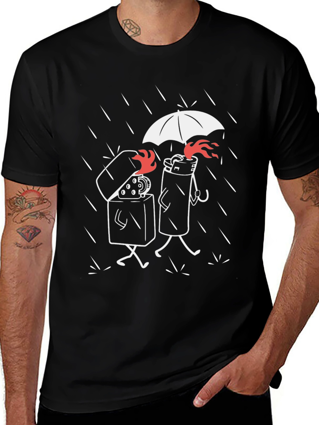 Humorous Lighter Graphic Tee - Black Cotton Blend