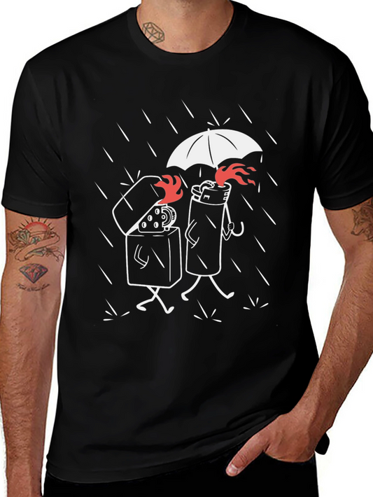 Humorous Lighter Graphic Tee - Black Cotton Blend