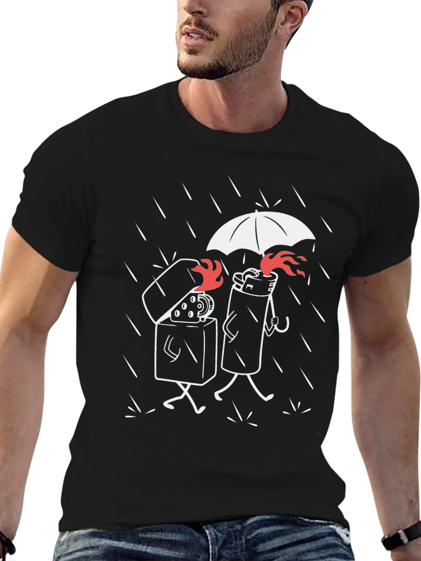 Humorous Lighter Graphic Tee - Black Cotton Blend