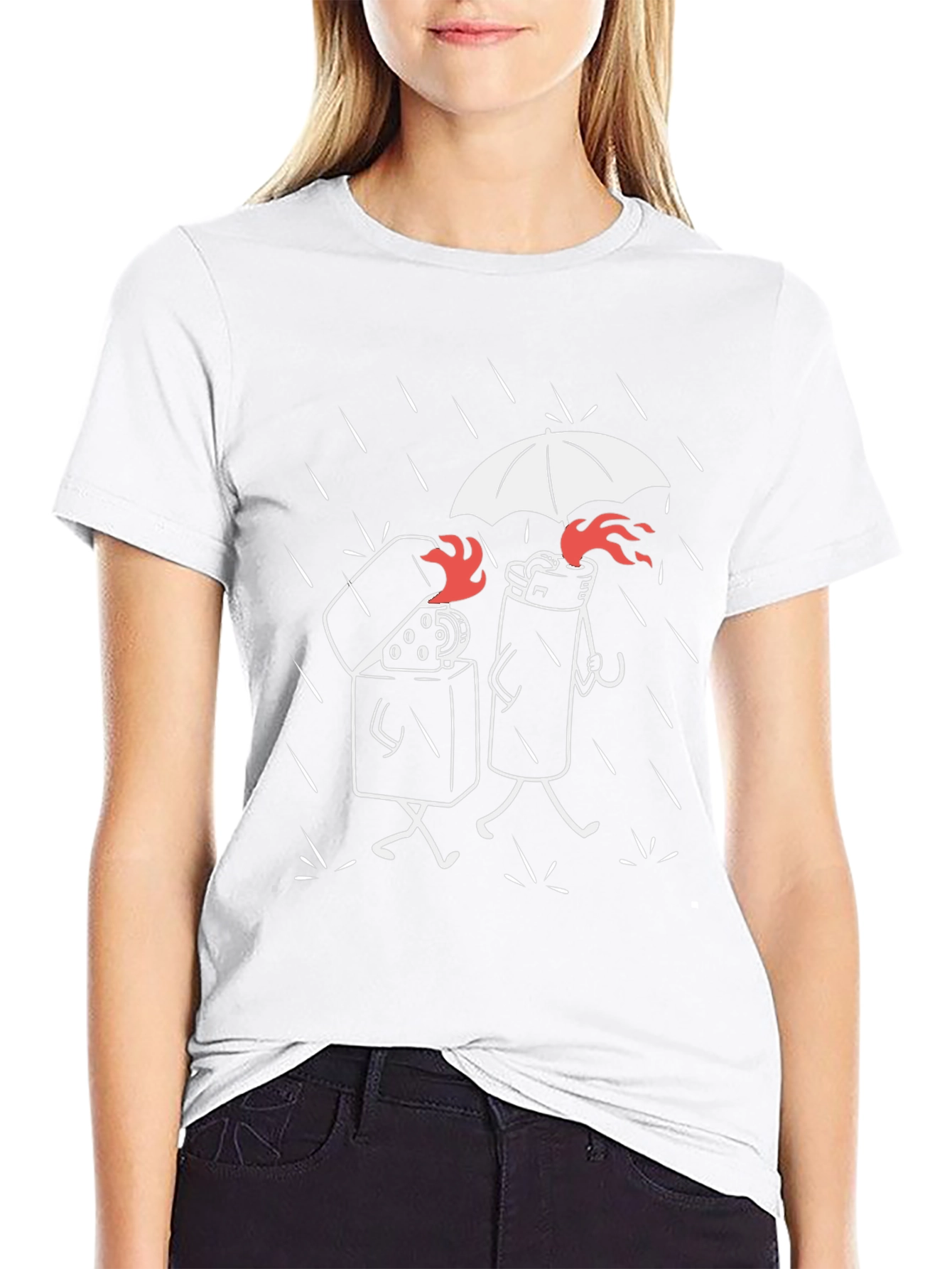 Humorous Lighter Graphic Tee - Black Cotton Blend