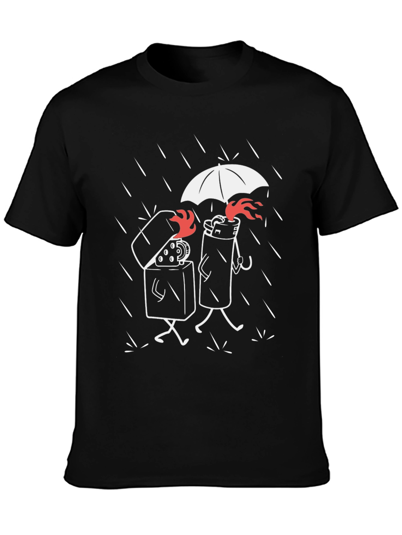 Humorous Lighter Graphic Tee - Black Cotton Blend
