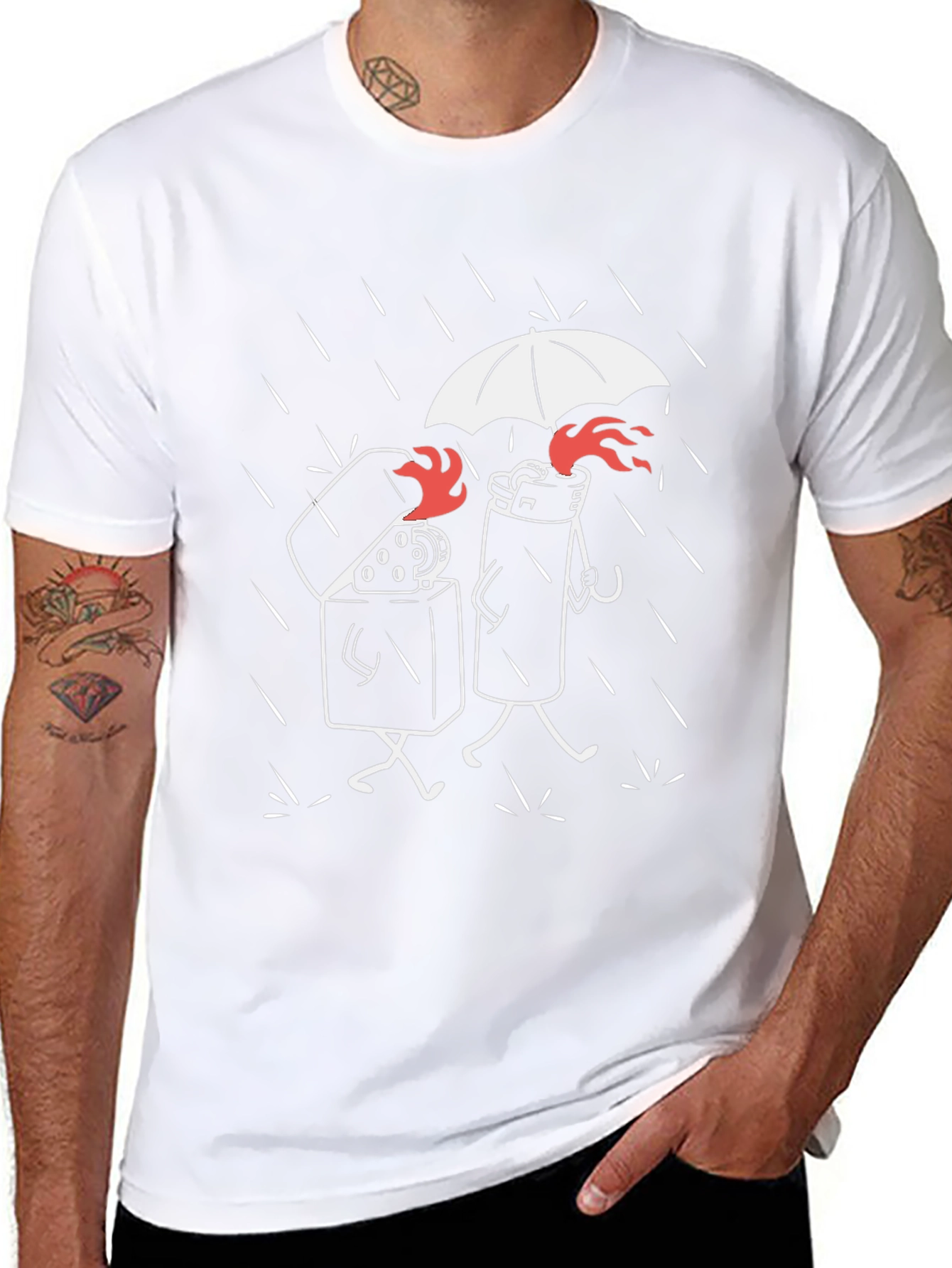 Humorous Lighter Graphic Tee - Black Cotton Blend