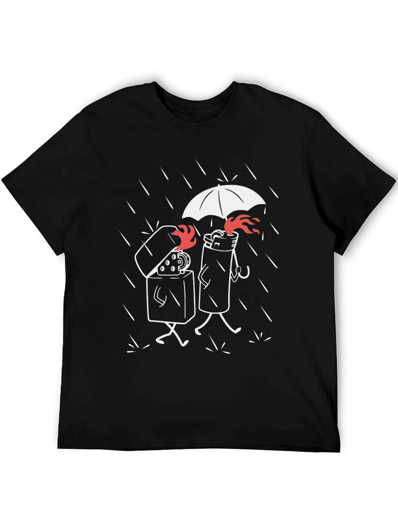 Humorous Lighter Graphic Tee - Black Cotton Blend