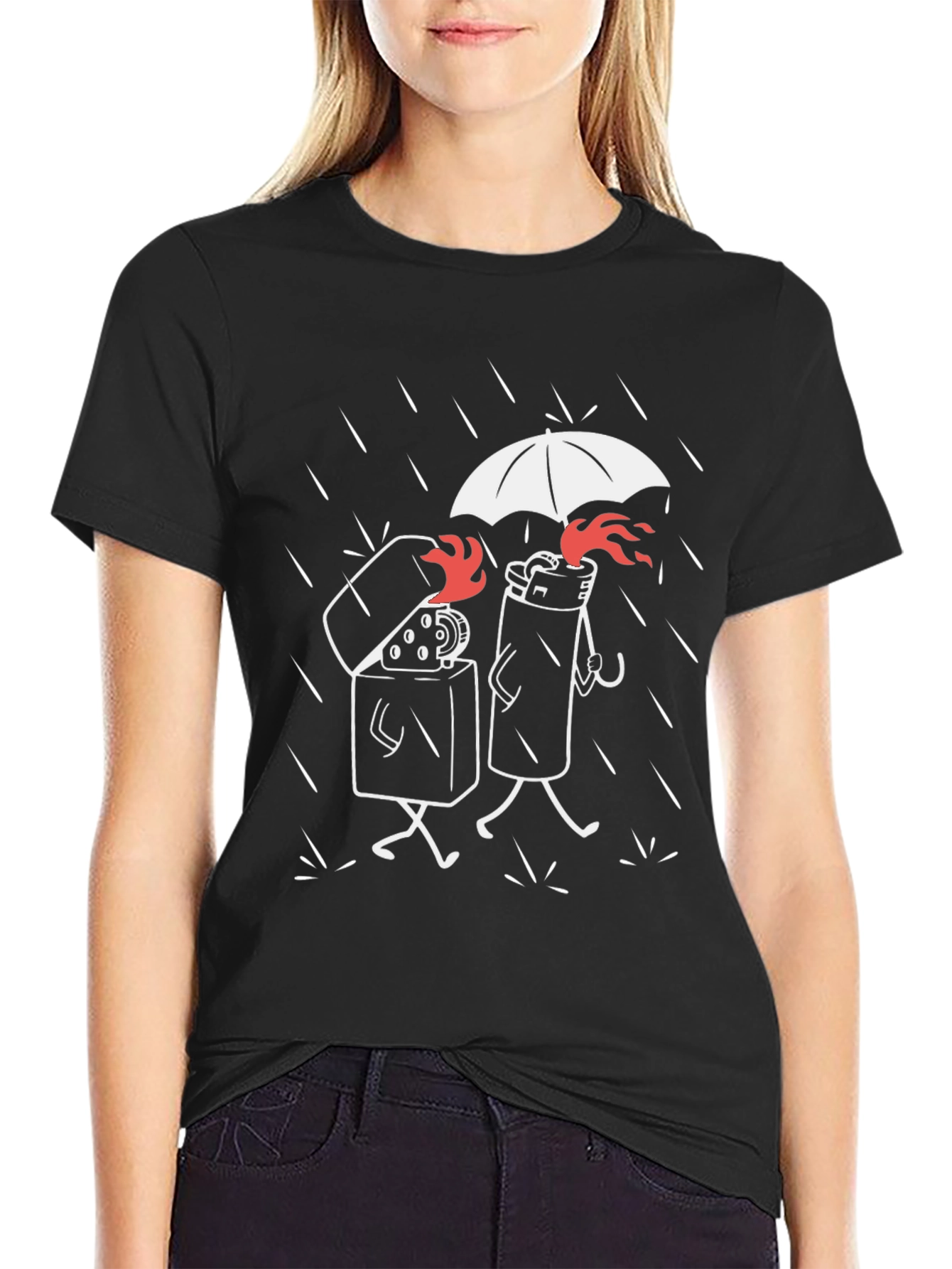 Humorous Lighter Graphic Tee - Black Cotton Blend