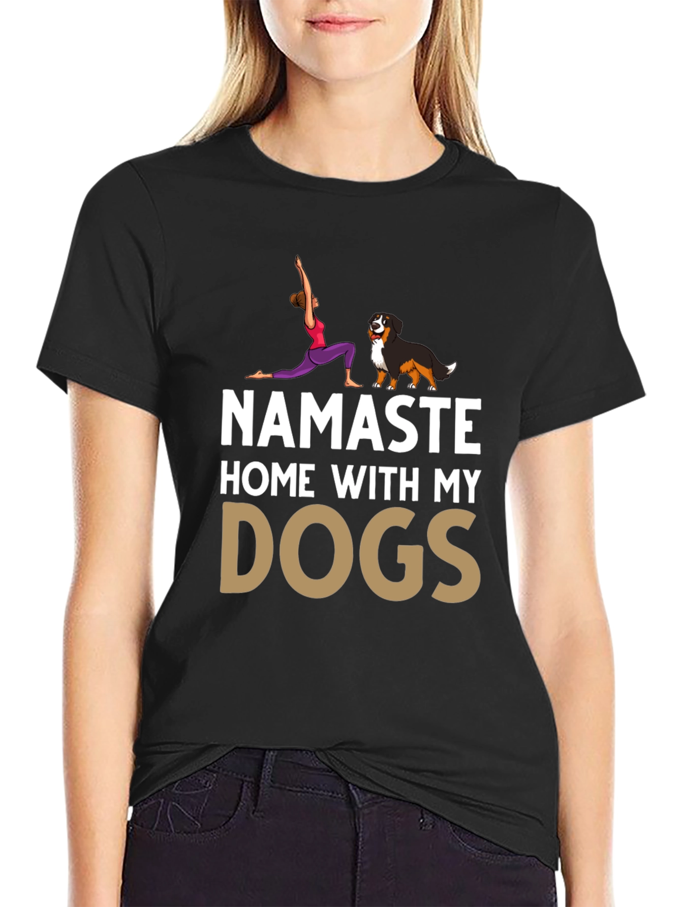 Namaste Home With My Dogs Black T-Shirt