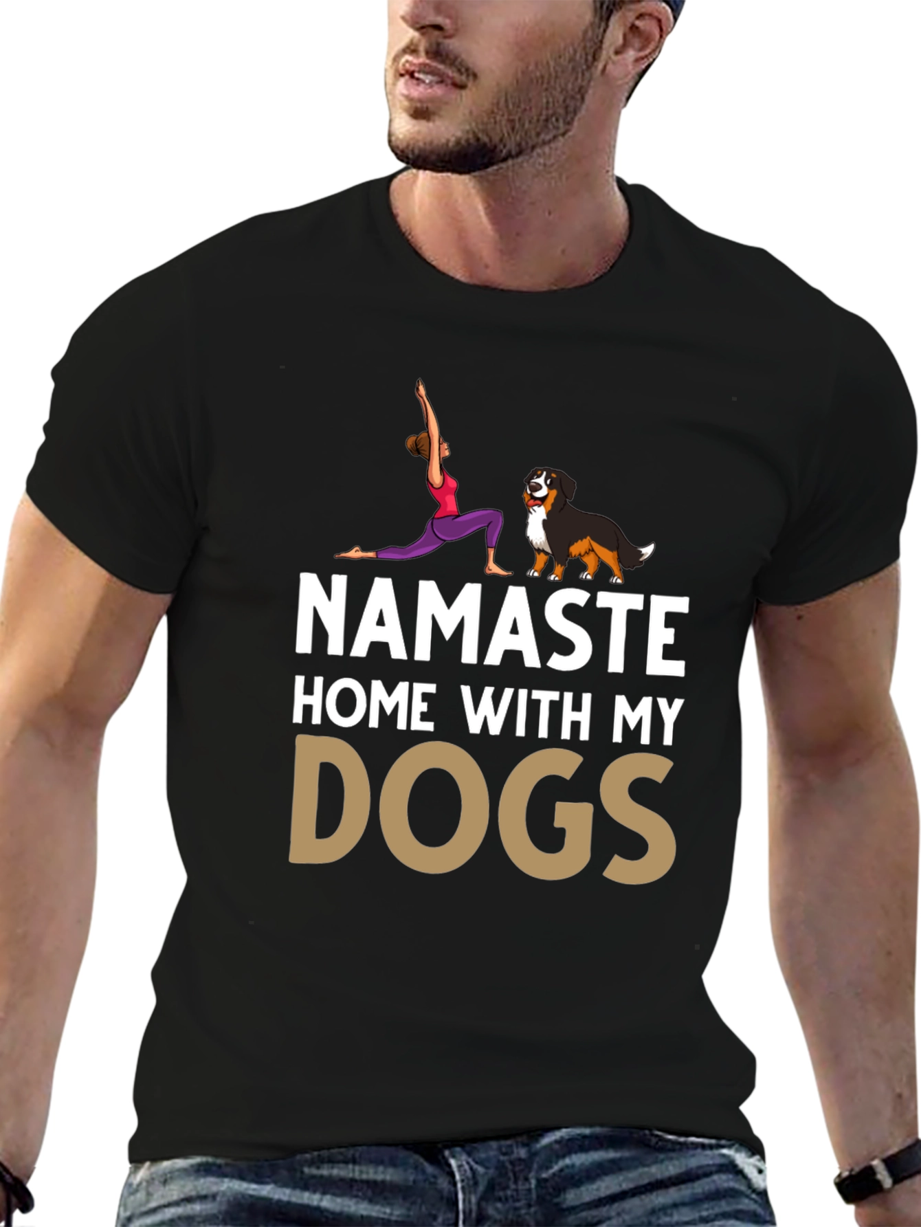 Namaste Home With My Dogs Black T-Shirt