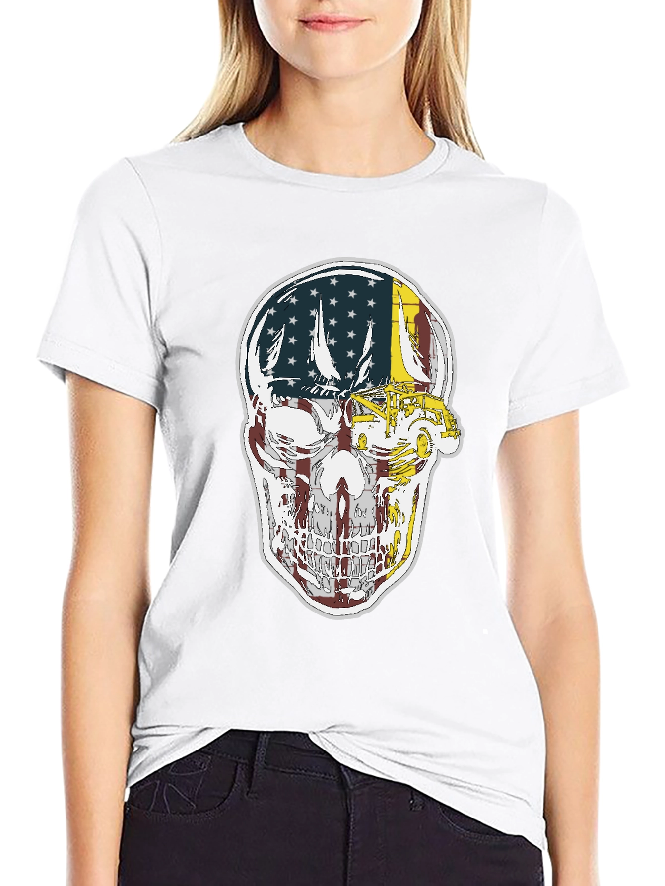 American Skull Tow Truck Graphic T-Shirt