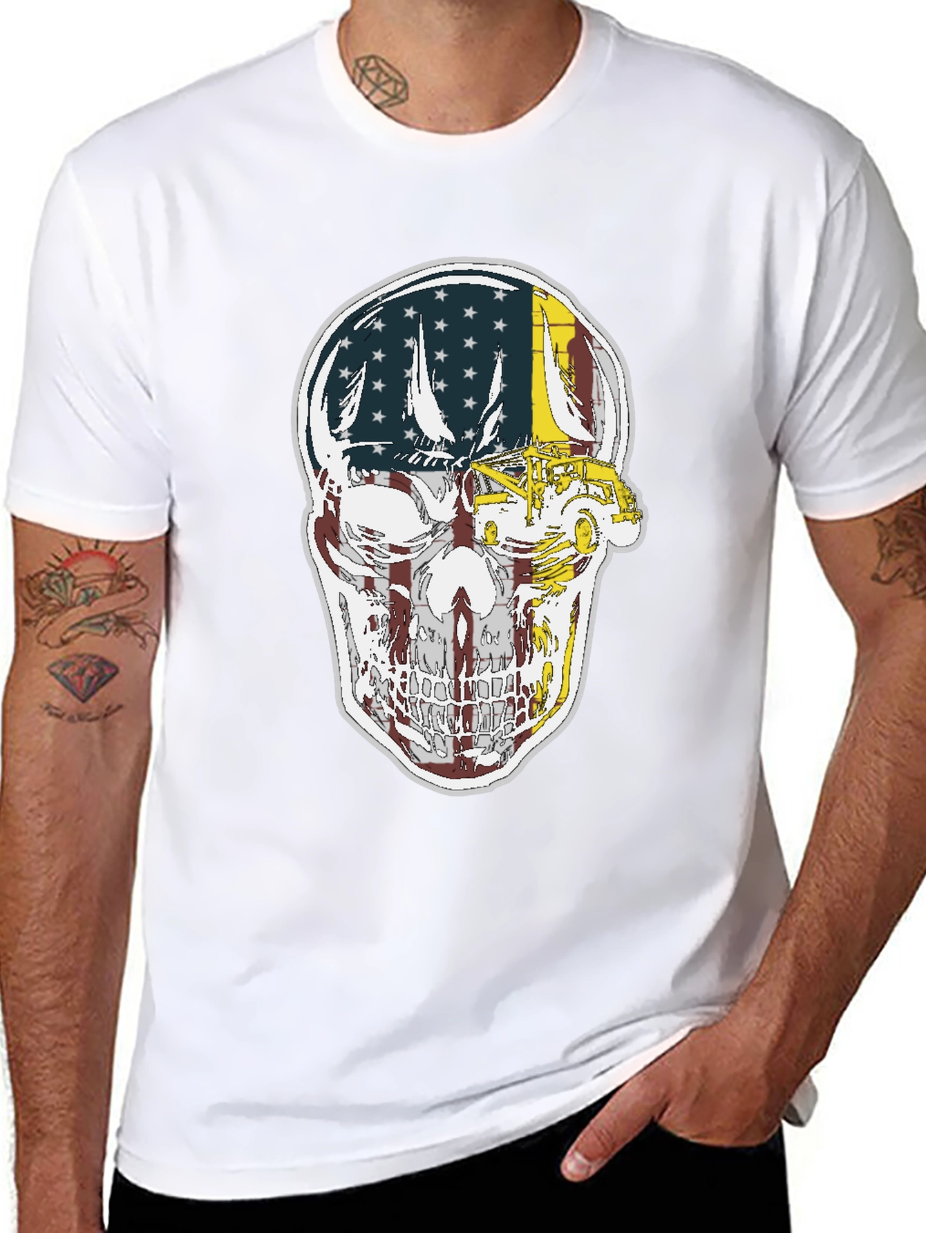 American Skull Tow Truck Graphic T-Shirt