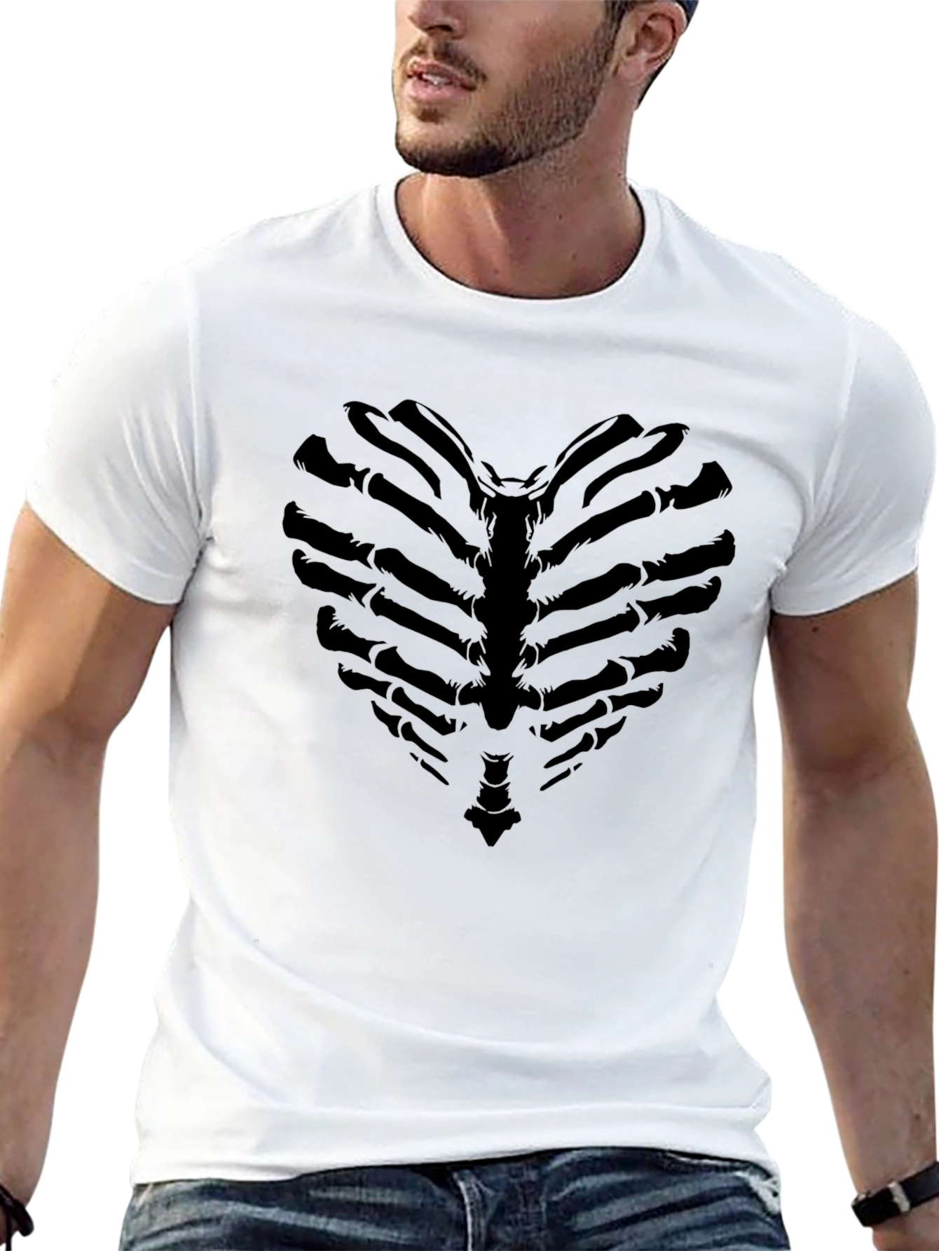 Heart Ribcage Graphic Tee - Black Halloween T-Shirt