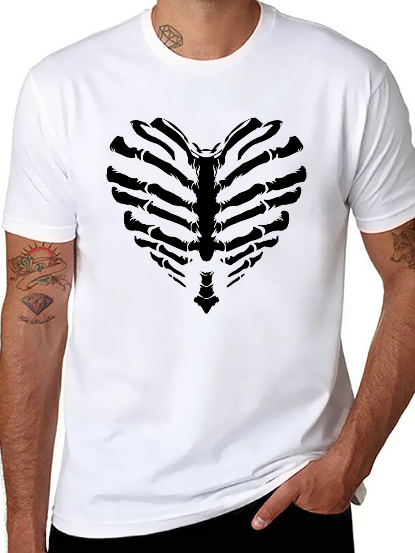 Heart Ribcage Graphic Tee - Black Halloween T-Shirt