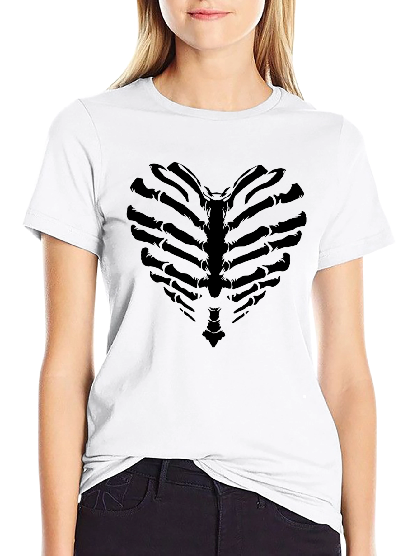 Heart Ribcage Graphic Tee - Black Halloween T-Shirt