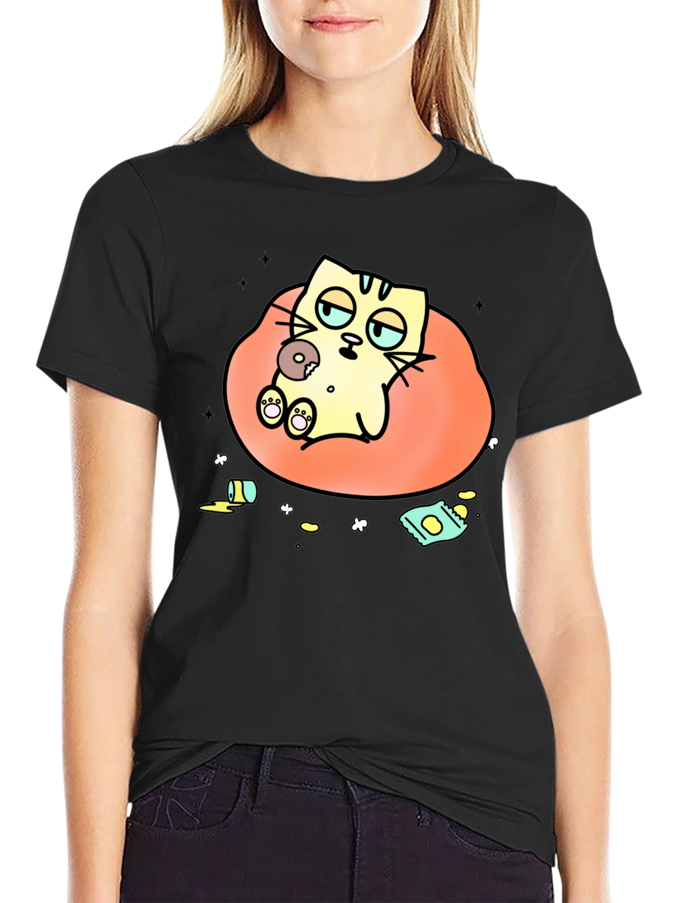 Lazy Cat Cartoon T-Shirt - Relaxed Style
